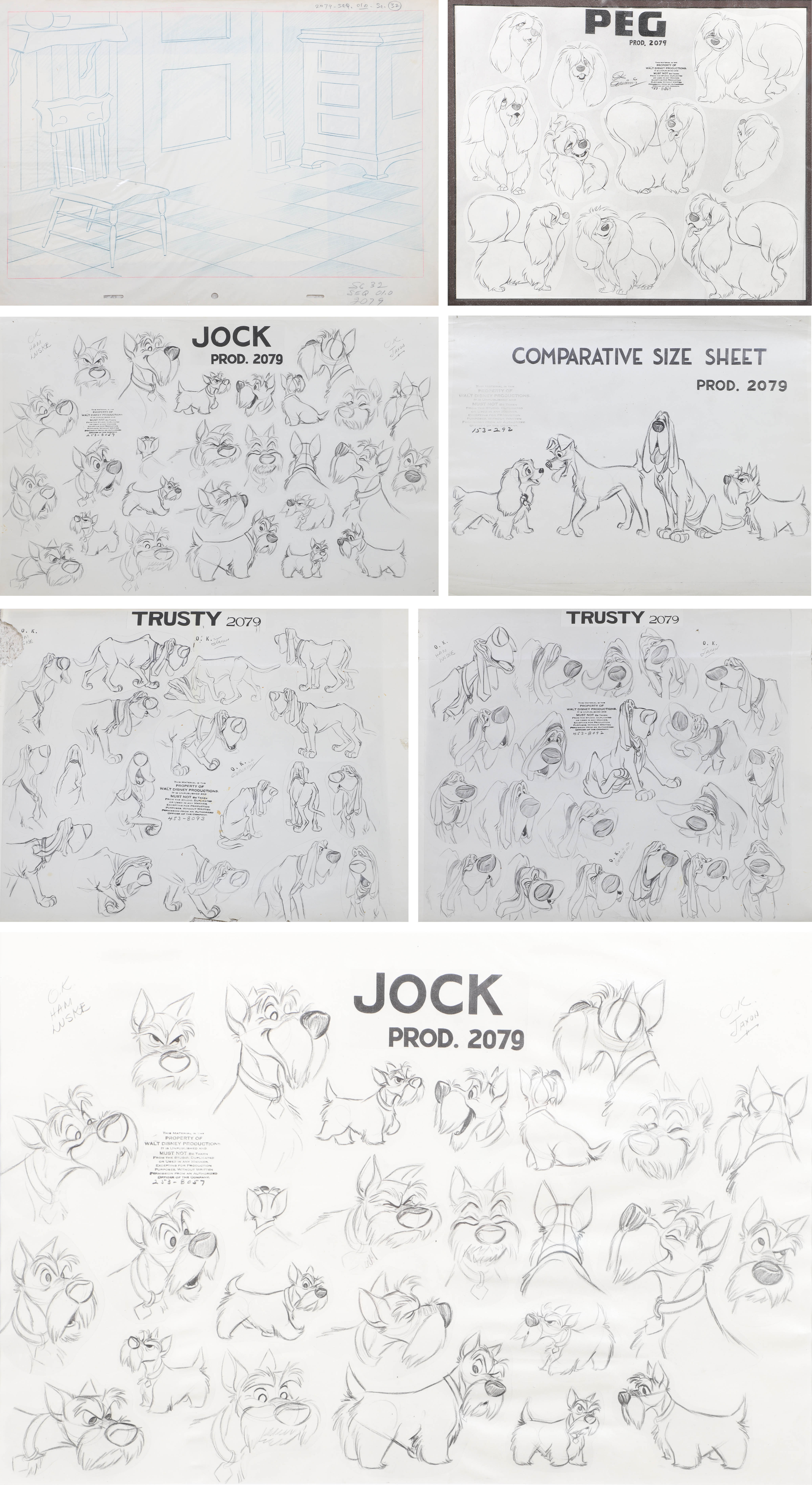 (6) Lady and the Tramp model sheets,