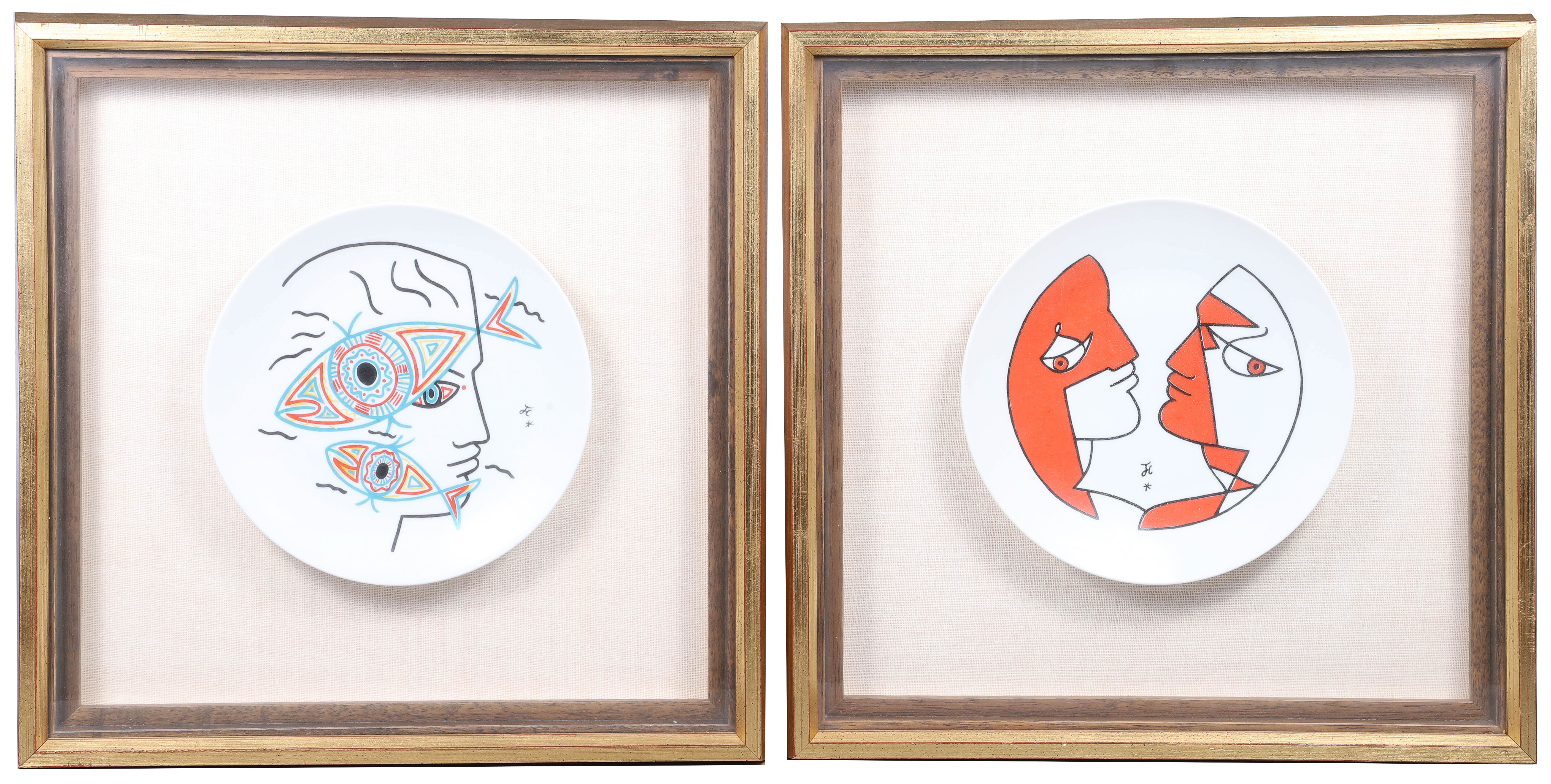 (2) Framed Jean Cocteau plates,