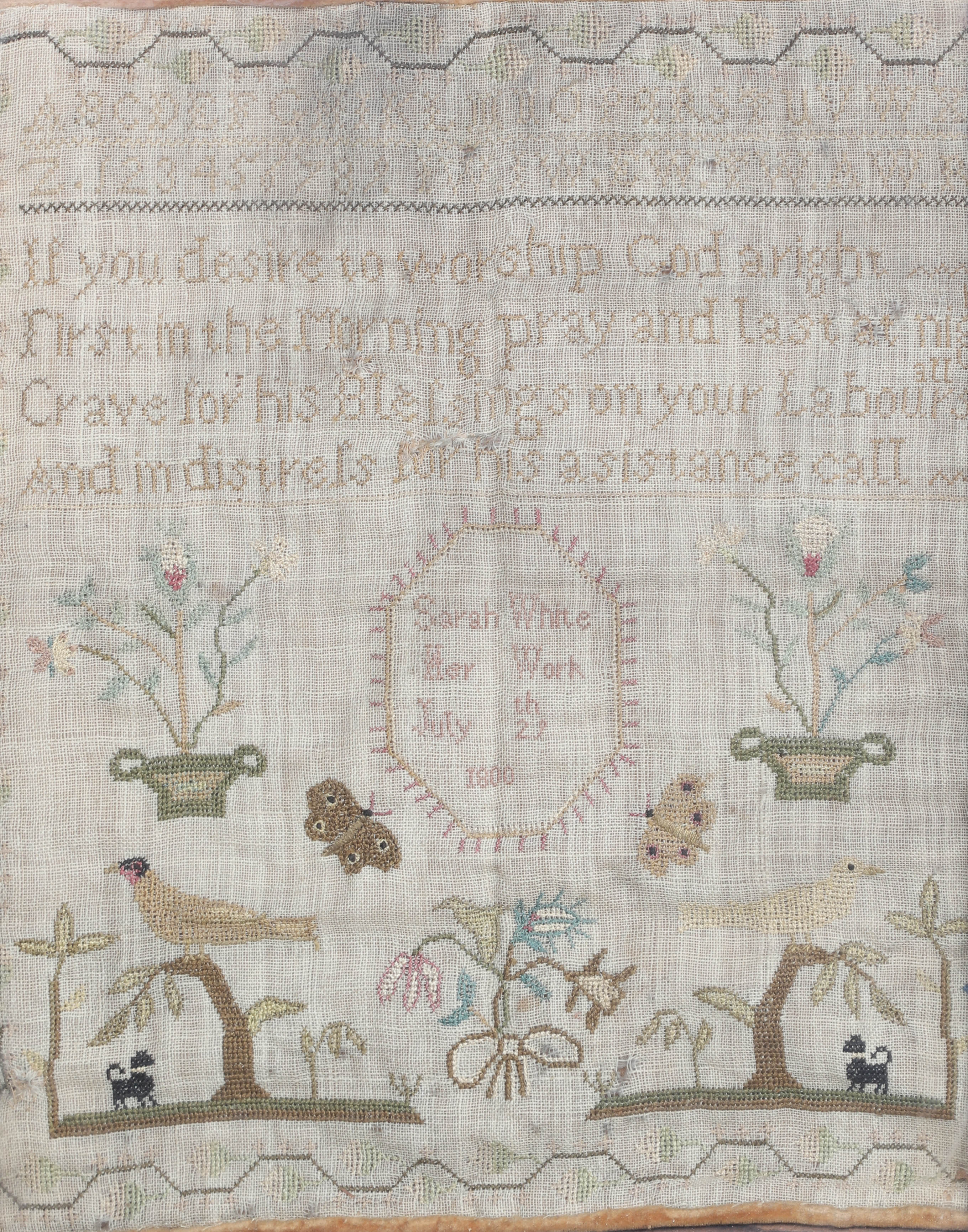 Sarah White 1800 needlework sampler  2e1d2d