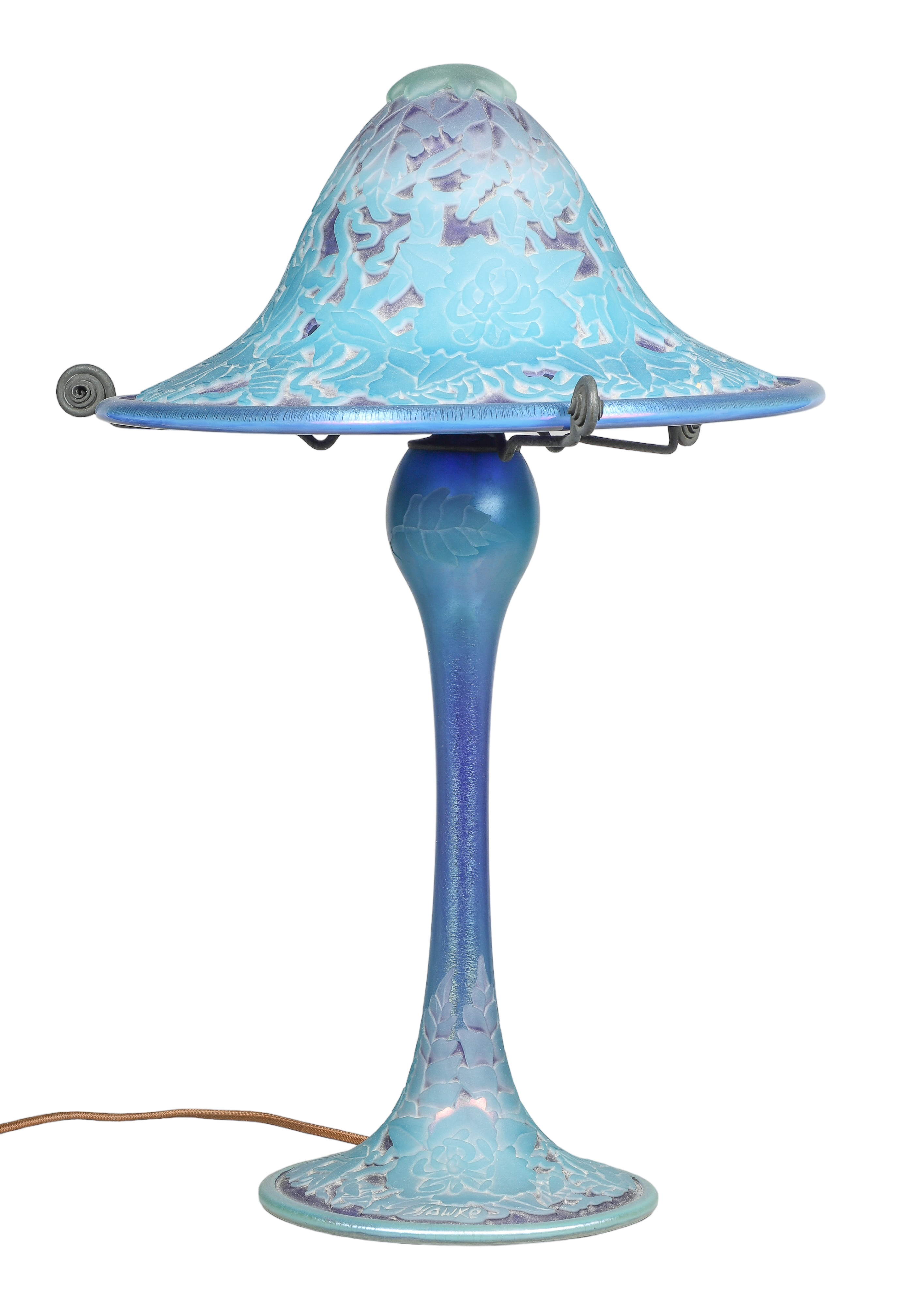 Iridescent cameo glass table lamp, teal