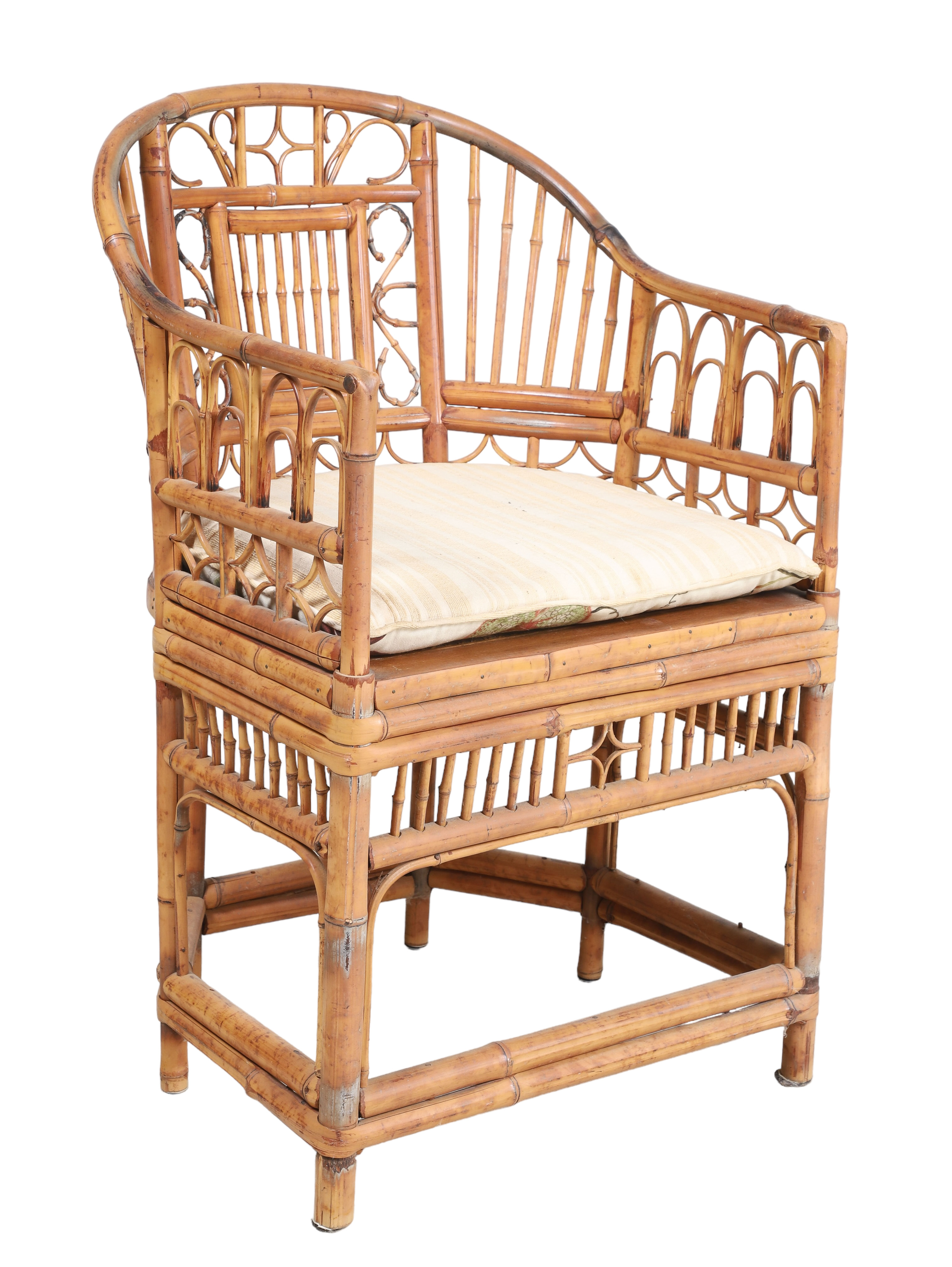 Bamboo armchair, upholstered cushion,