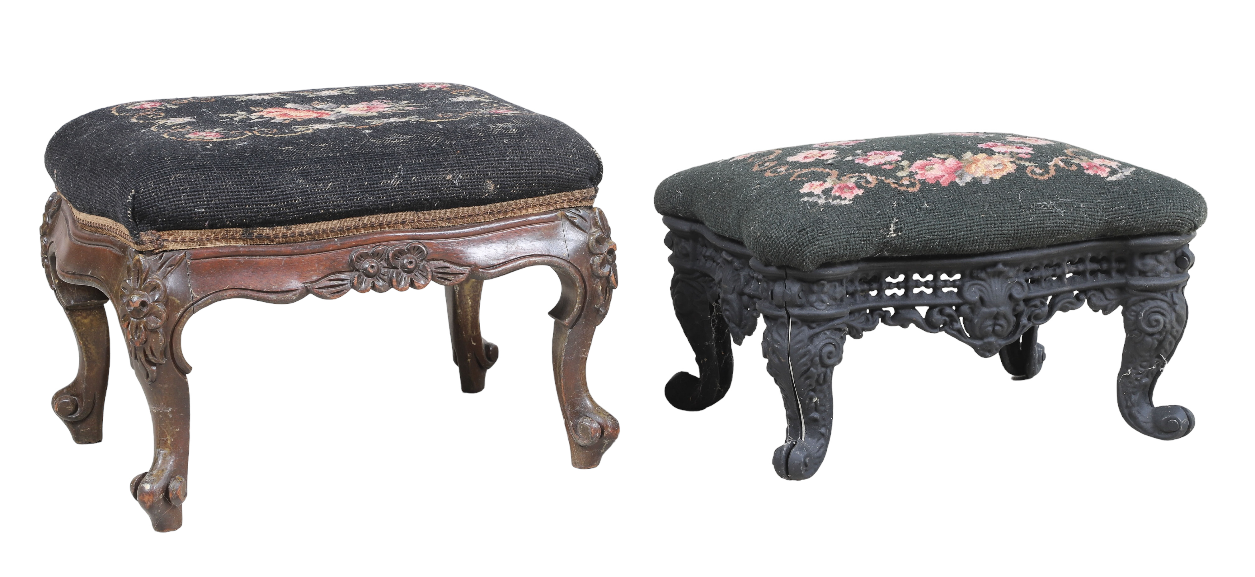 (2) Upholstered Footstools, Victorian