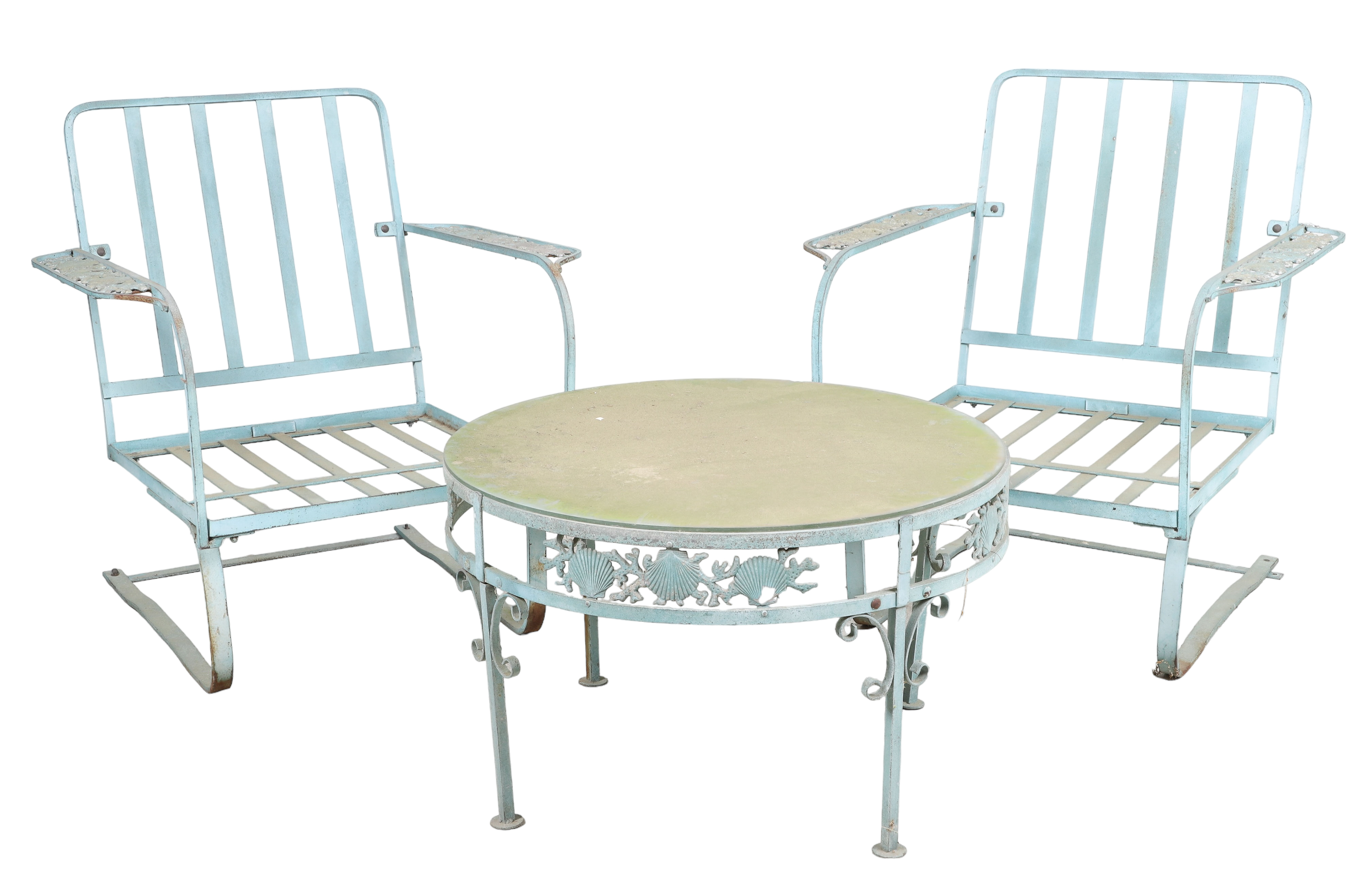 (3) pc Patio set, c/o pair green metal