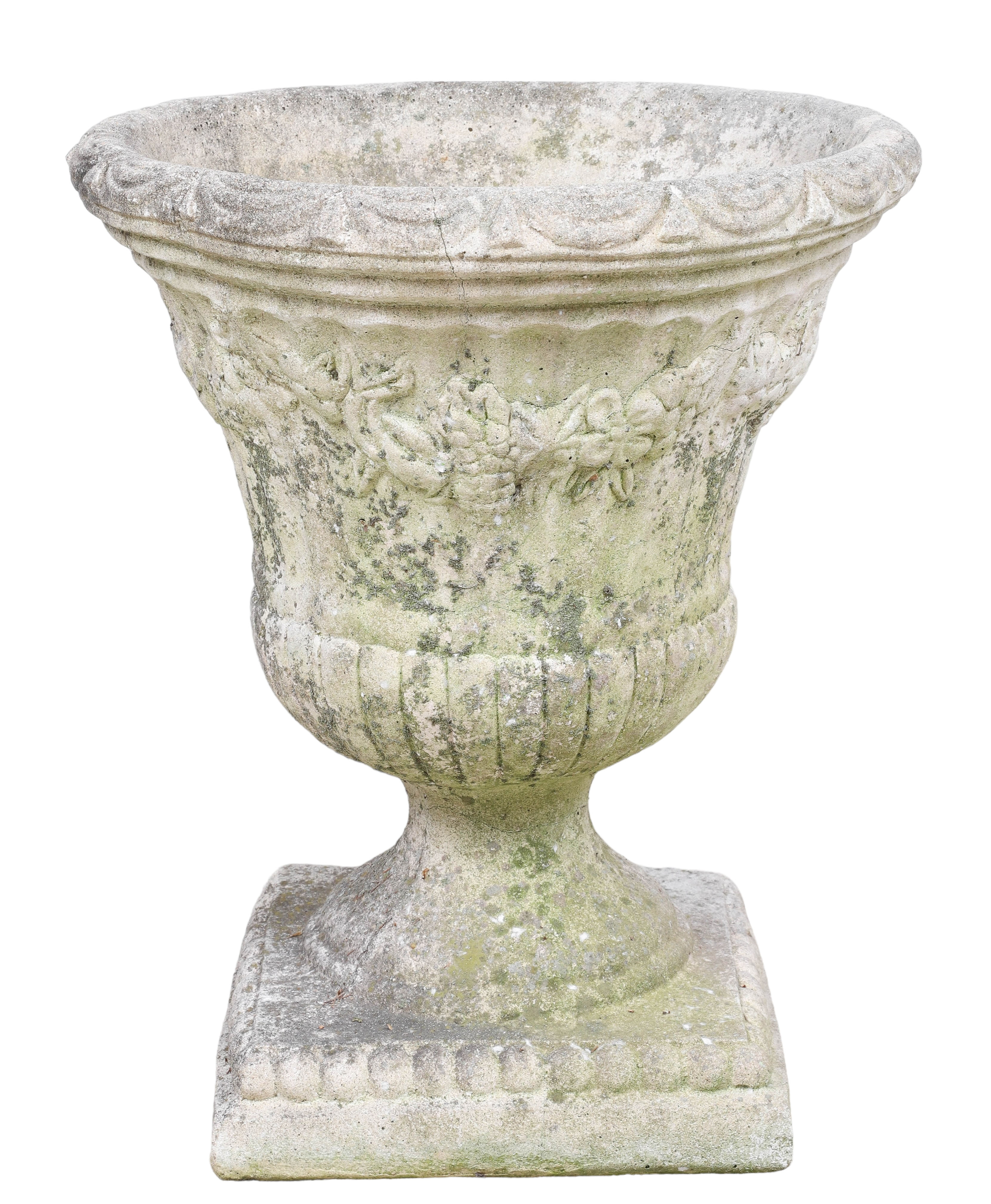 Concrete urn form planter, reeded