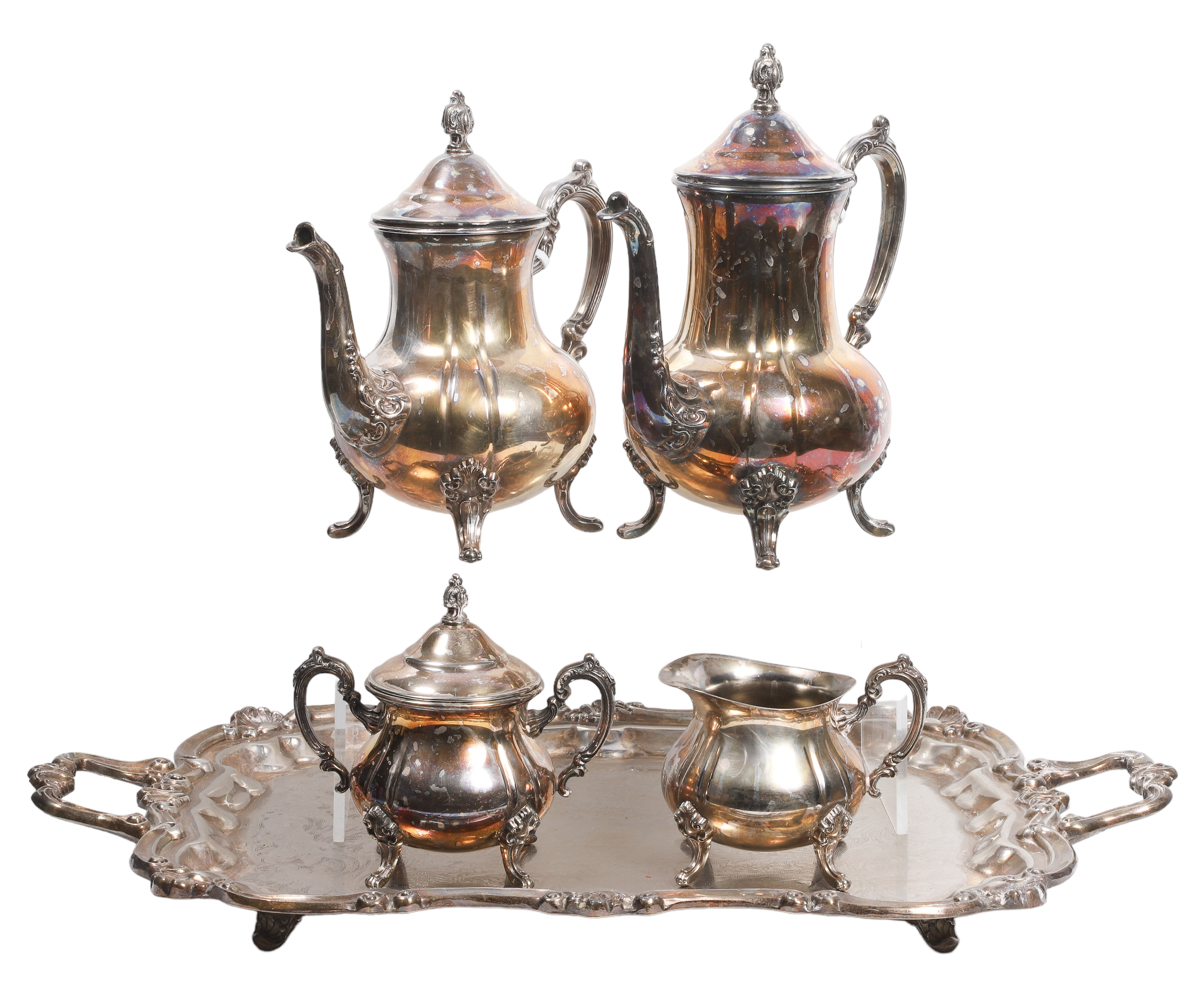 Towle silver plate tea set on tray,