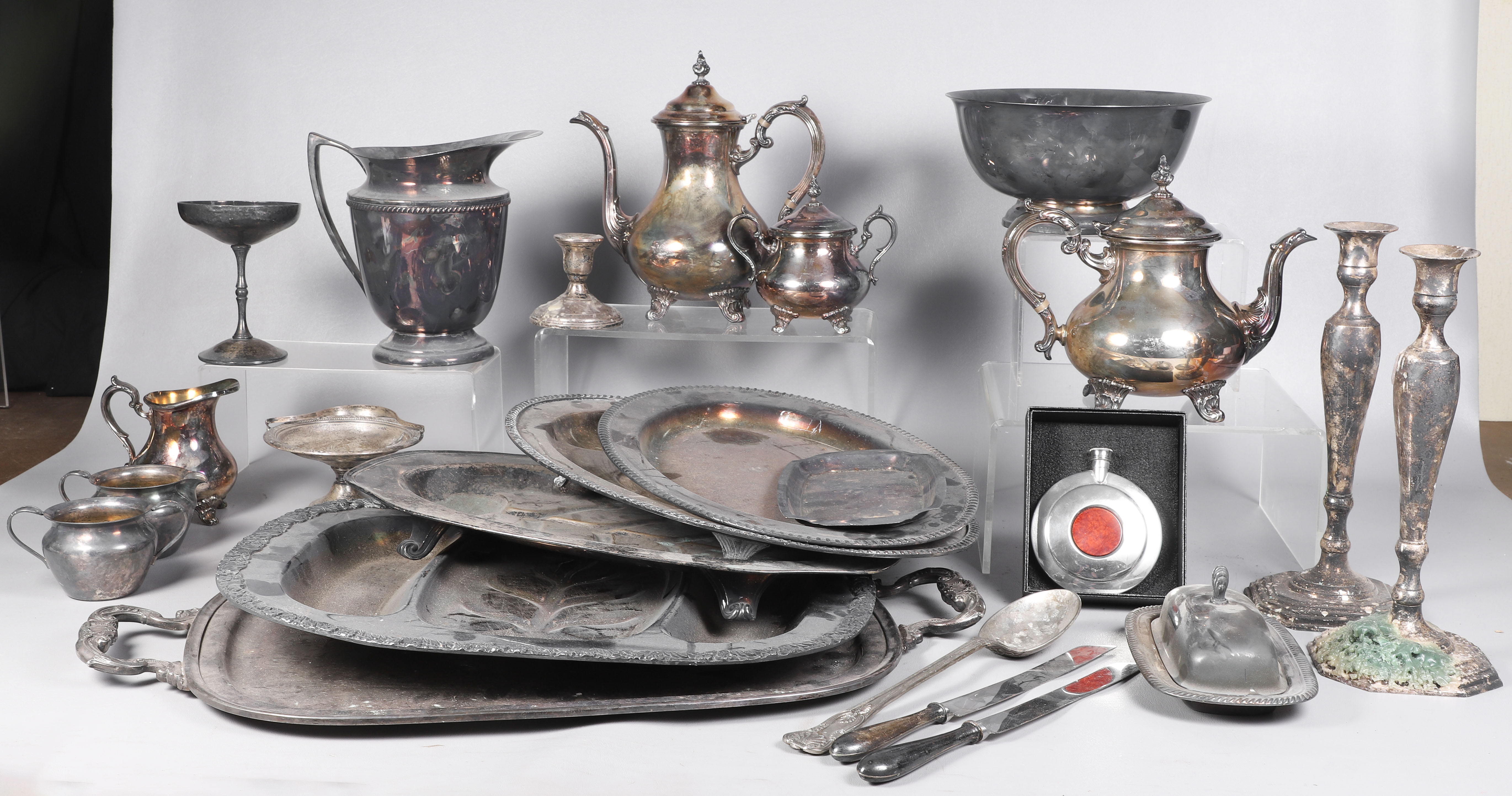 A large collection of silver plate tea