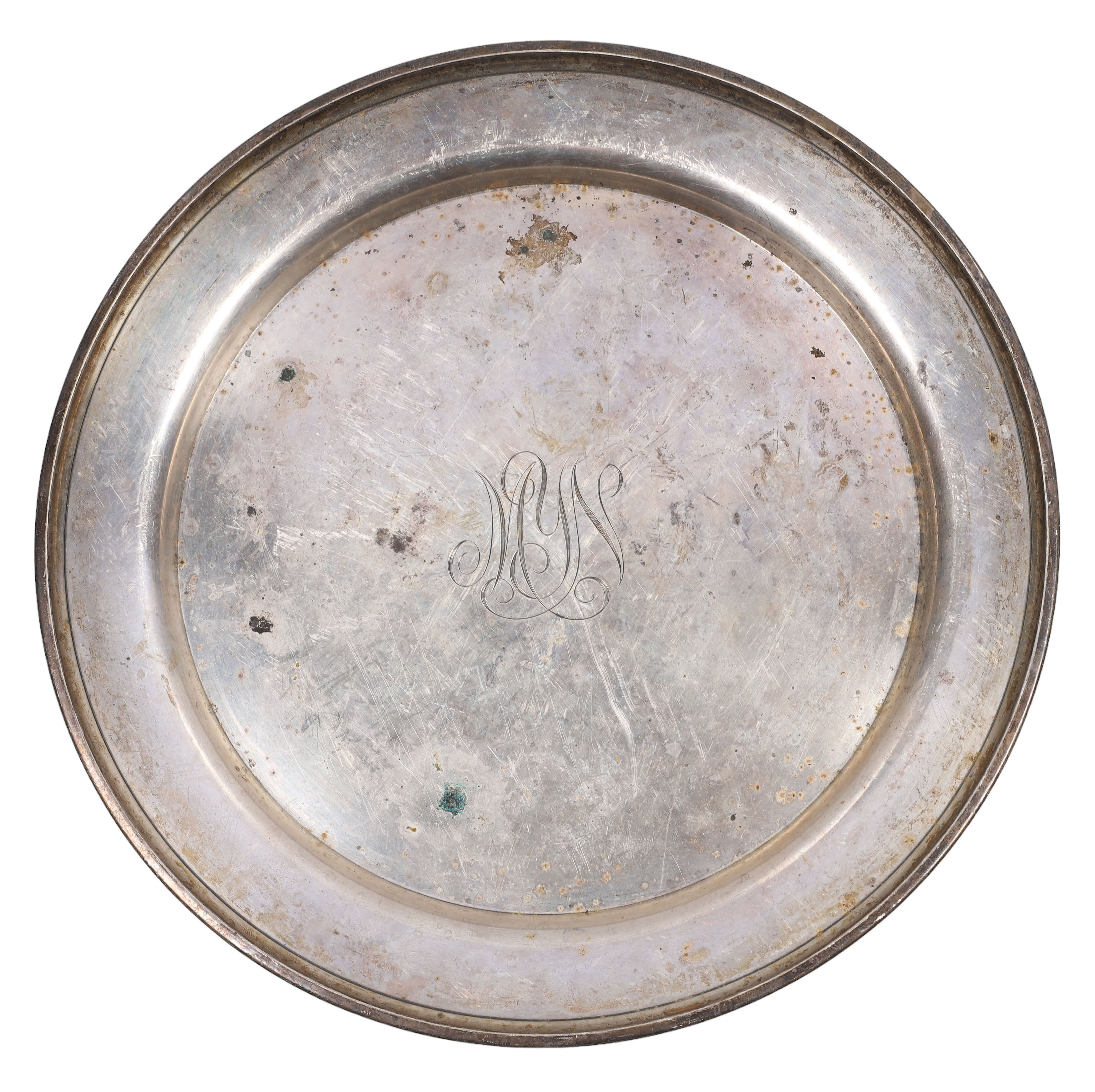 Wallace sterling 12 round tray, 3-letter