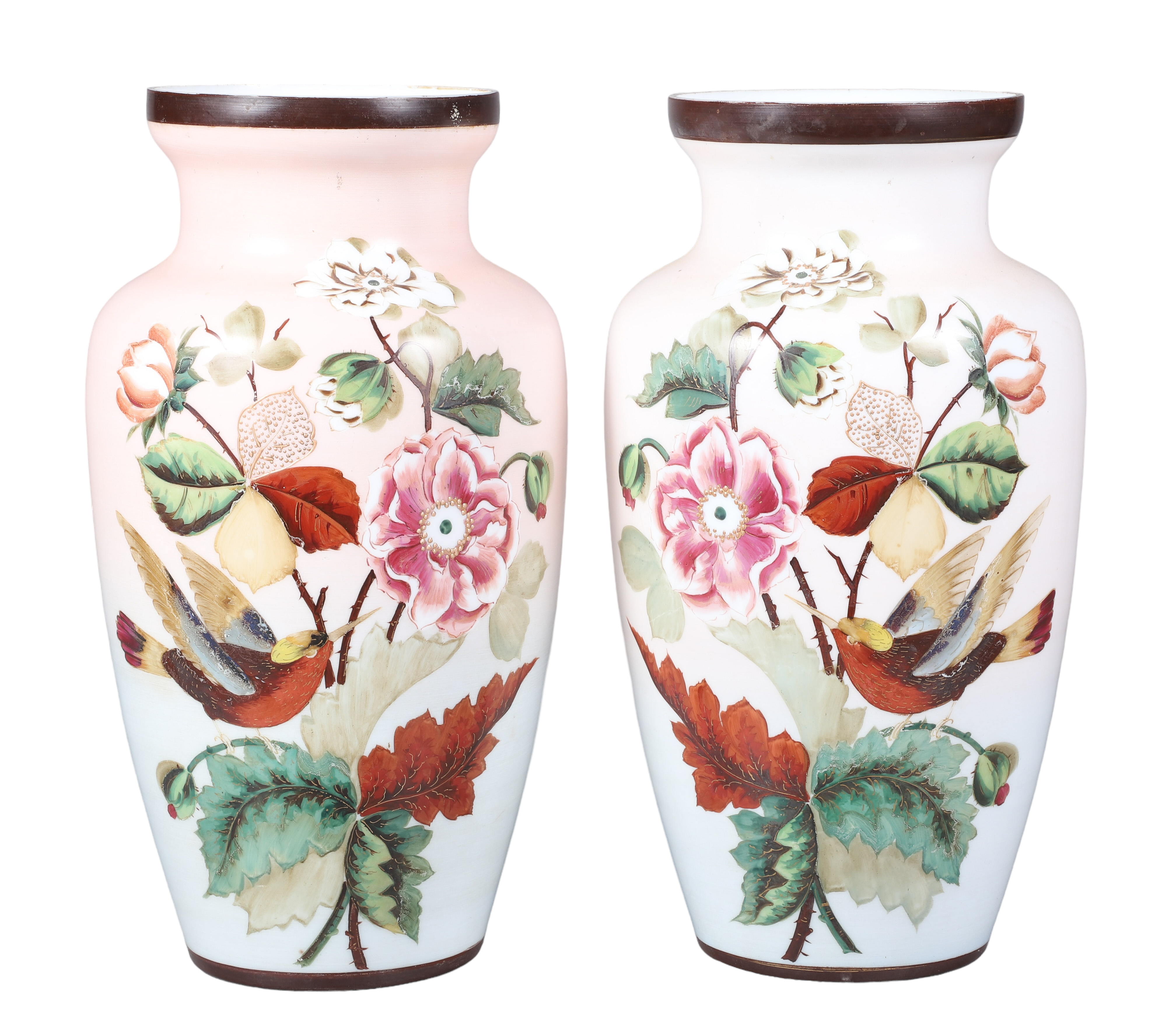 Bristol glass floral painted vase