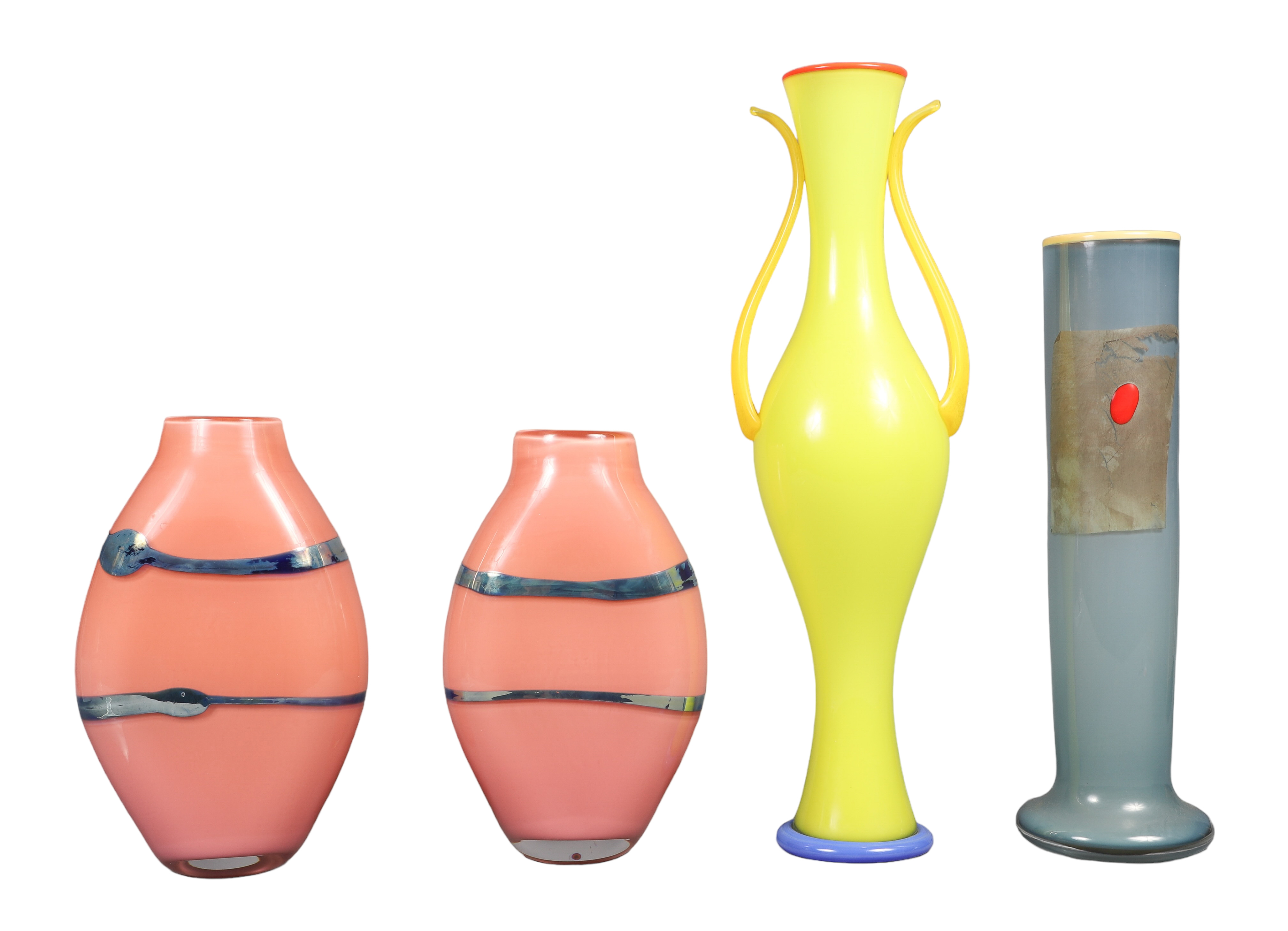 (4) Art glass vases to include