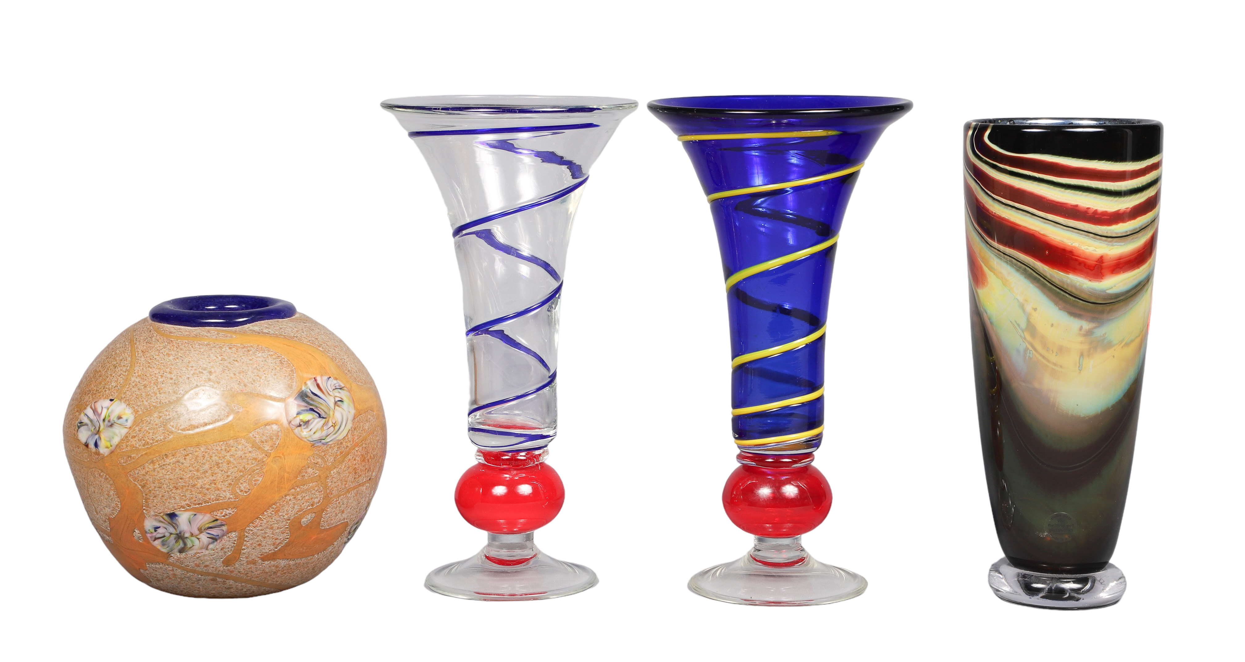 (4) Art glass vases to include