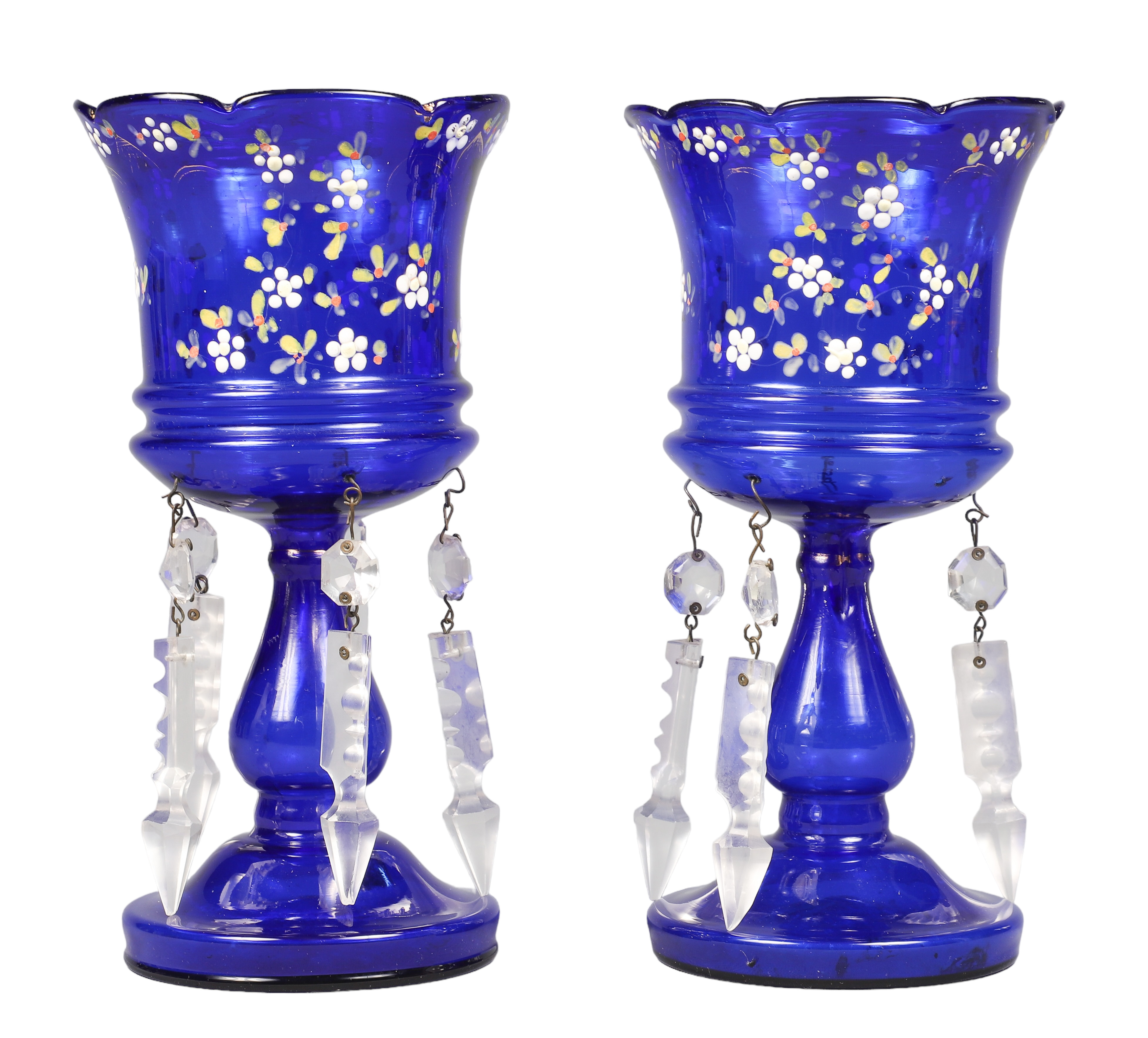 Pair of cobalt blue chalice form