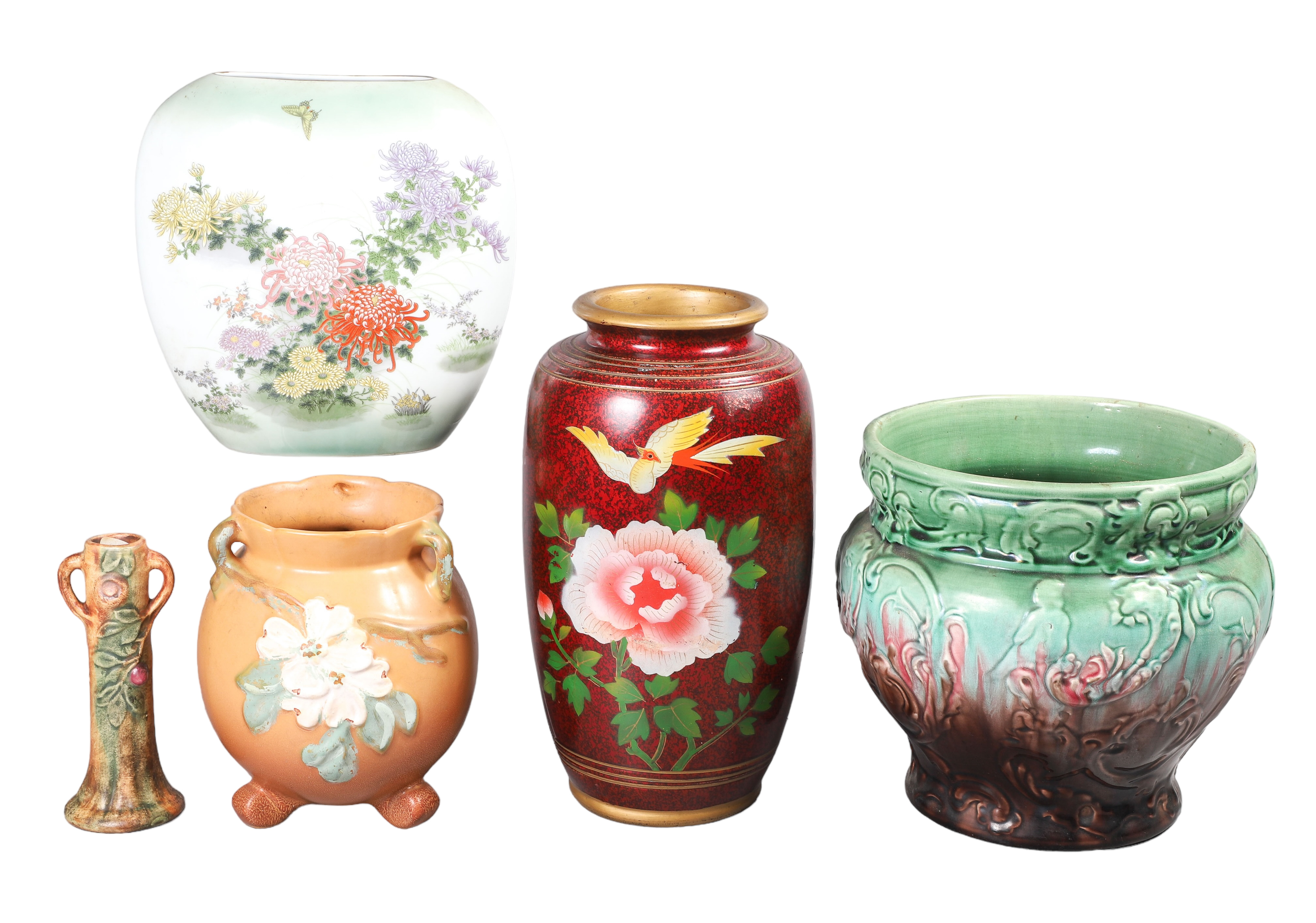 (5) Porcelain & pottery vases &