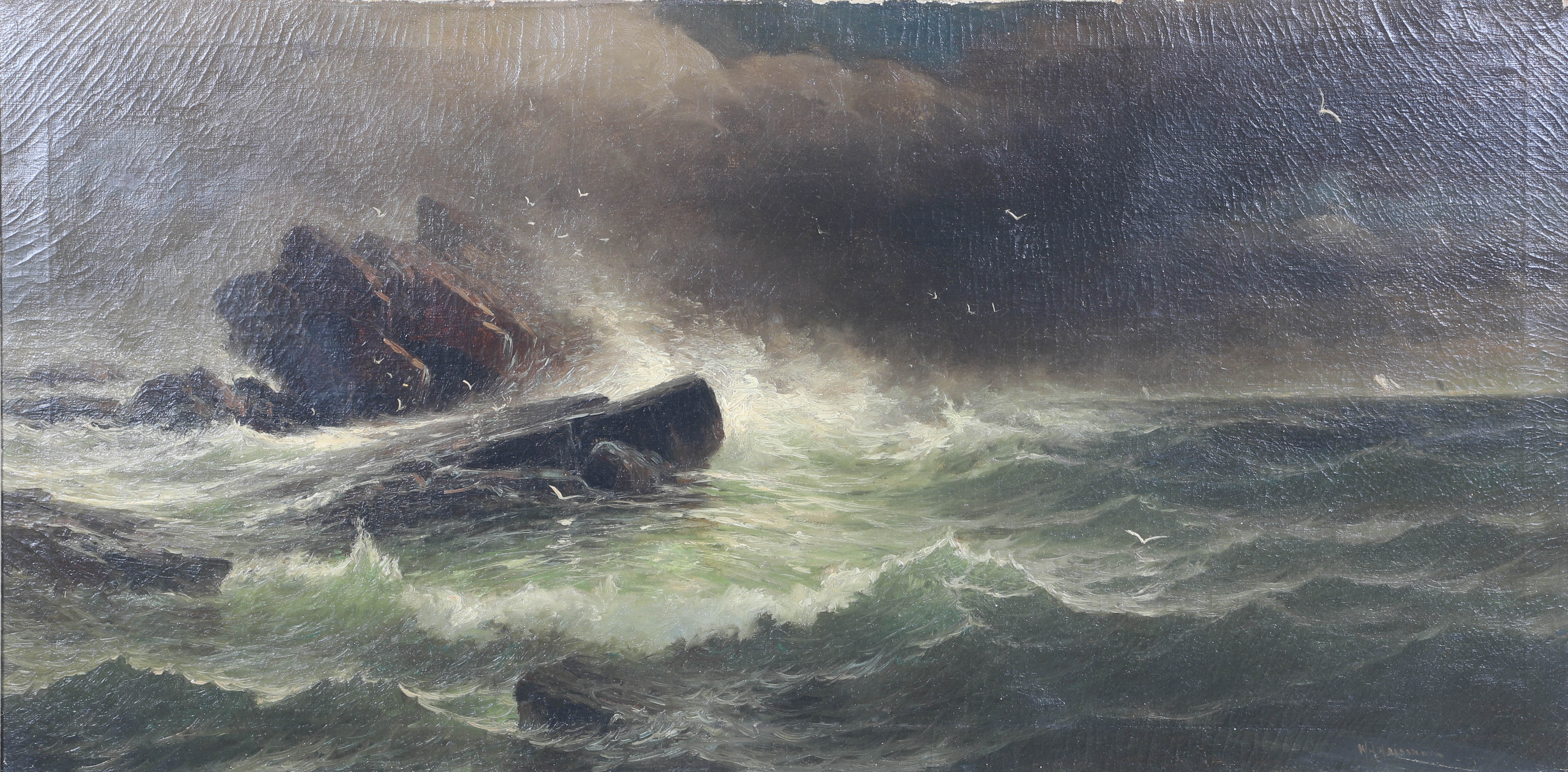 19th C Seascape painting, oil on