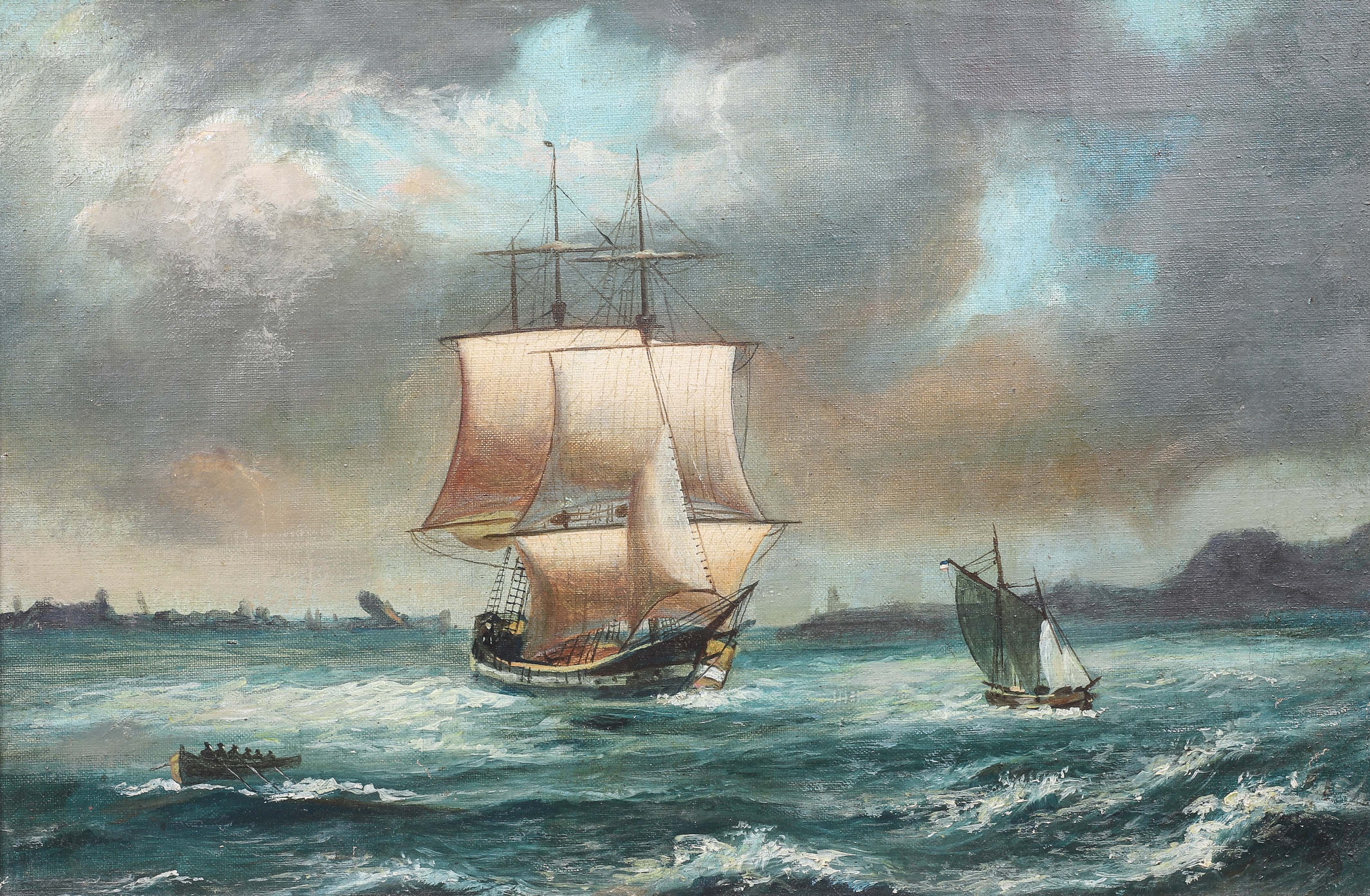 19th C Marine painting, oil on