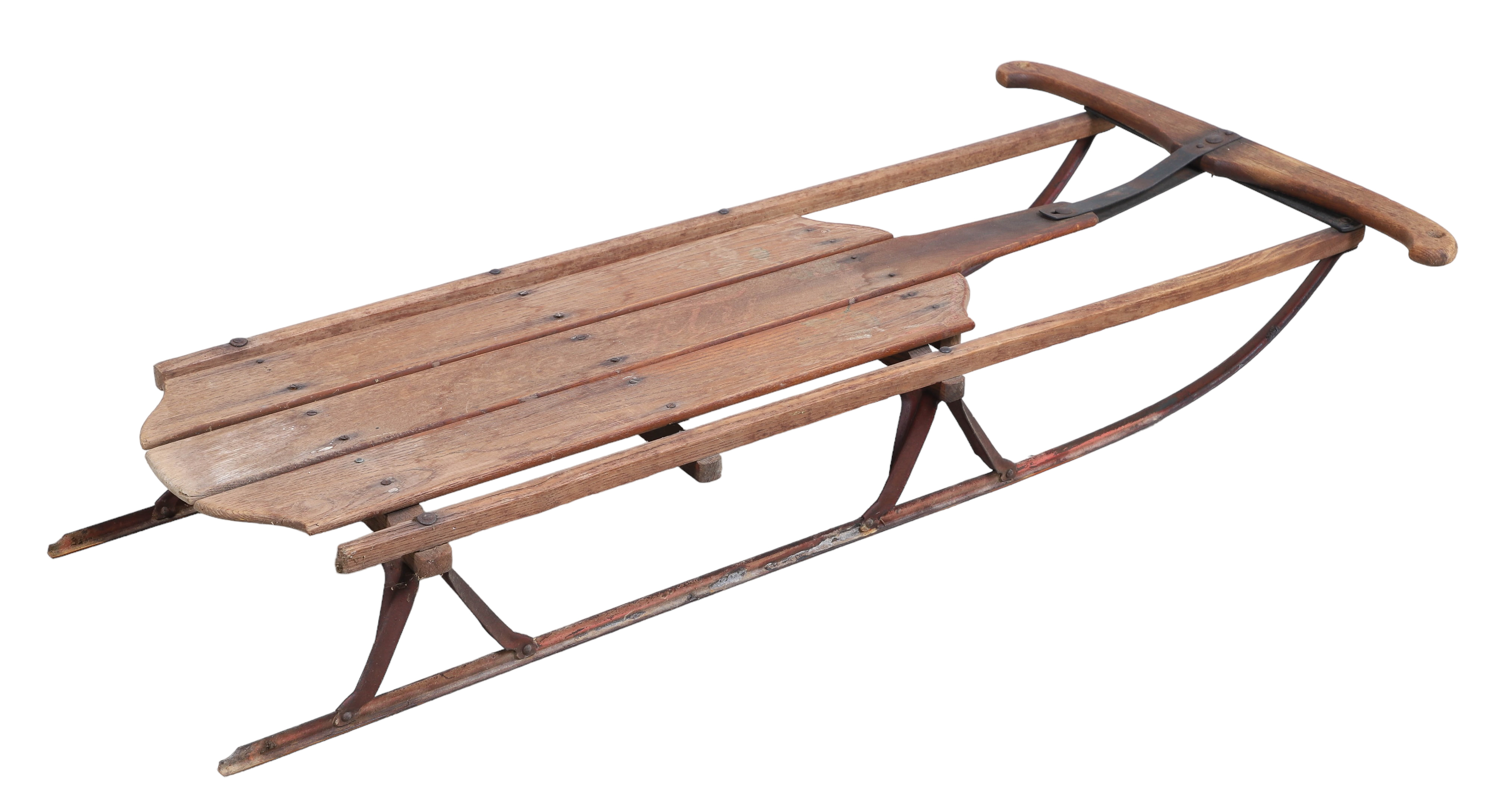 Vintage wooden sled, wrought iron