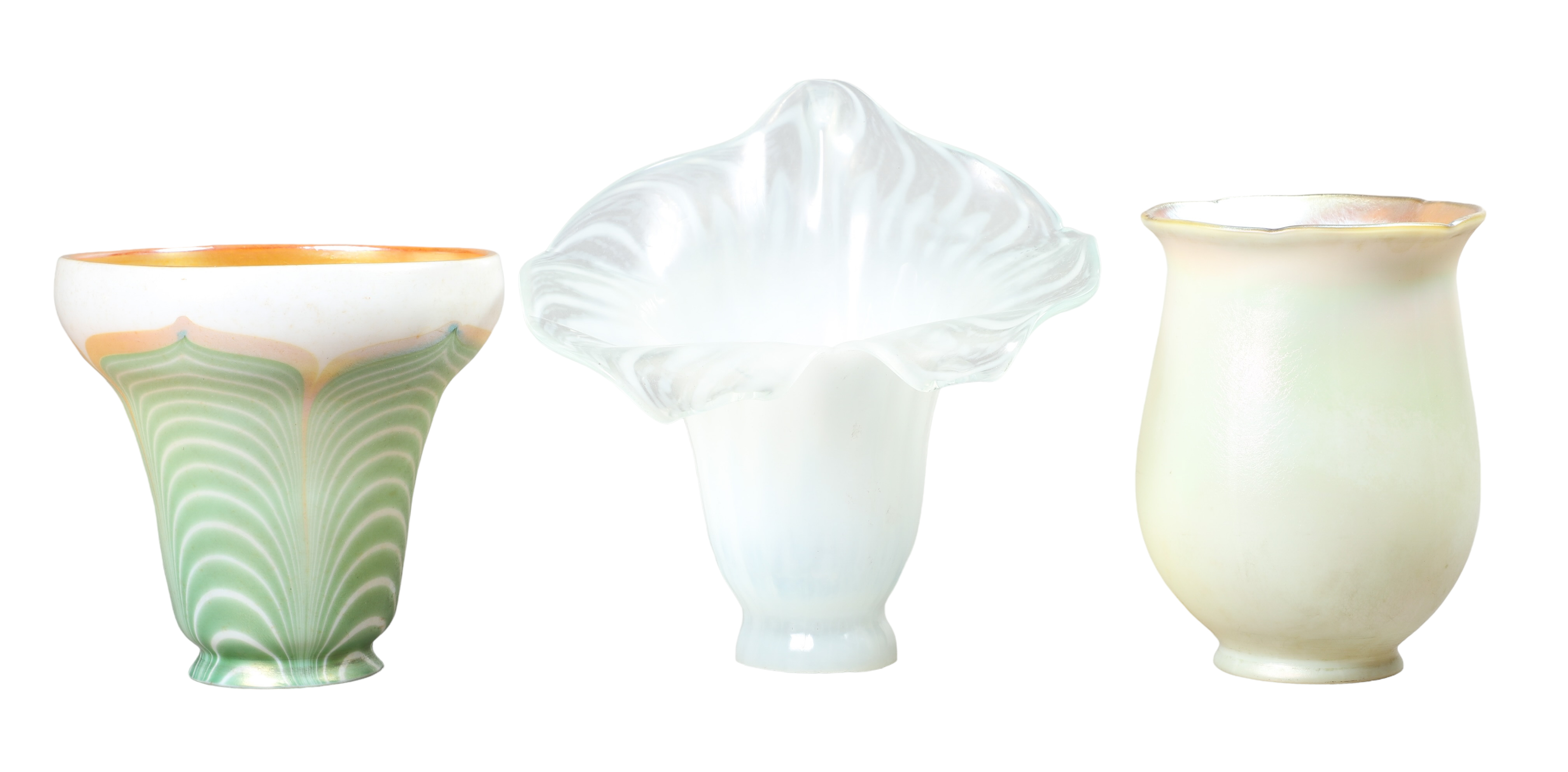 (3) Iridescent art glass lamp shades,