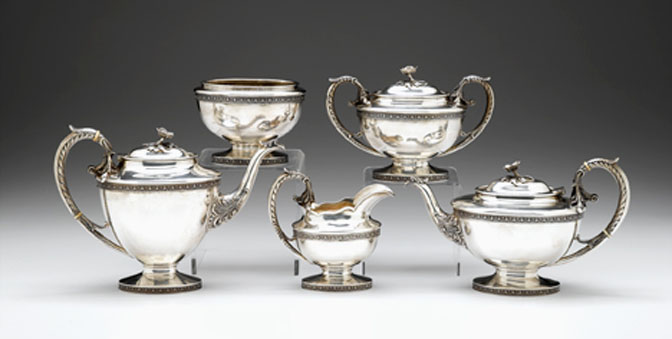 American silver five piece tea