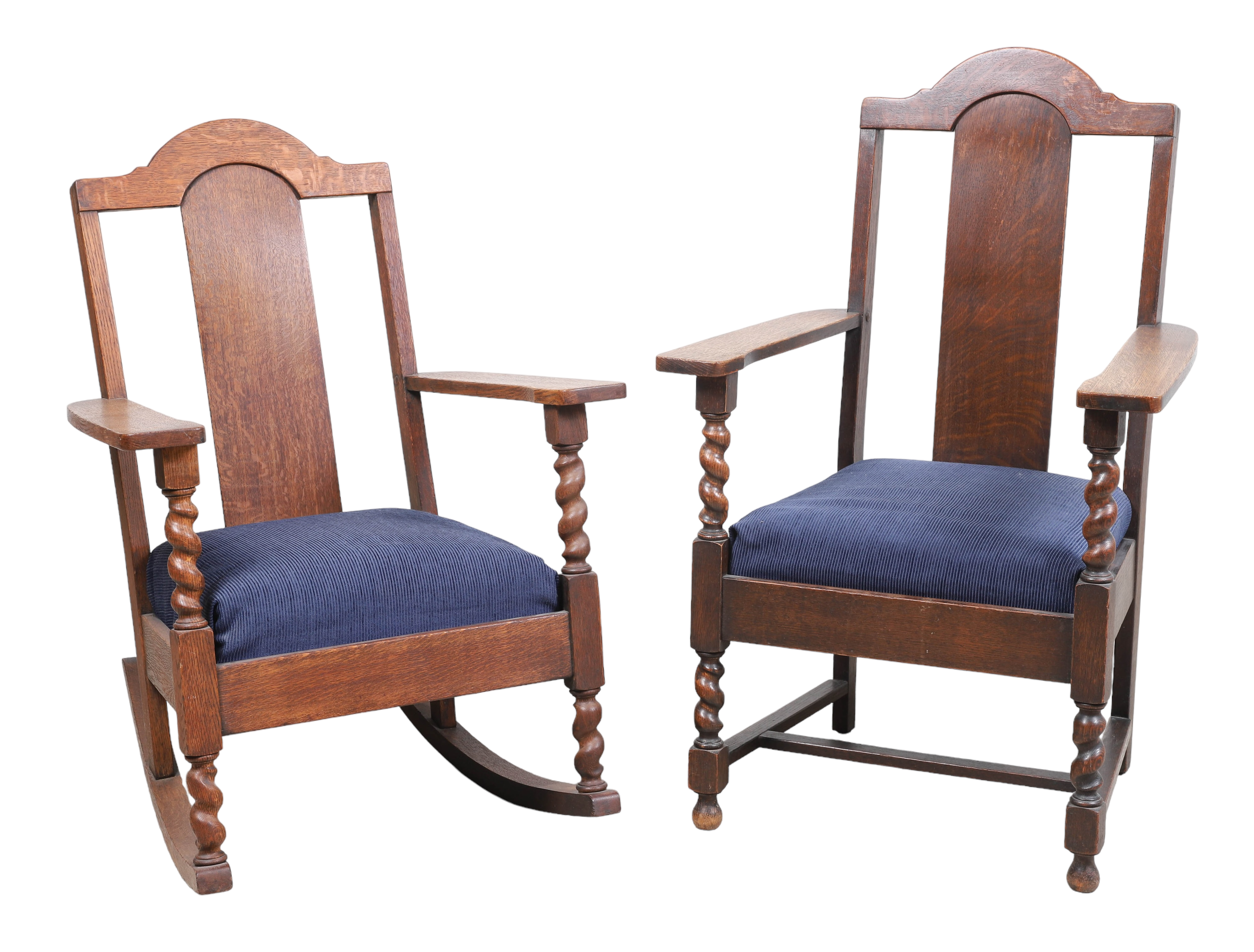 (2) Mission style oak chairs, c/o rocker