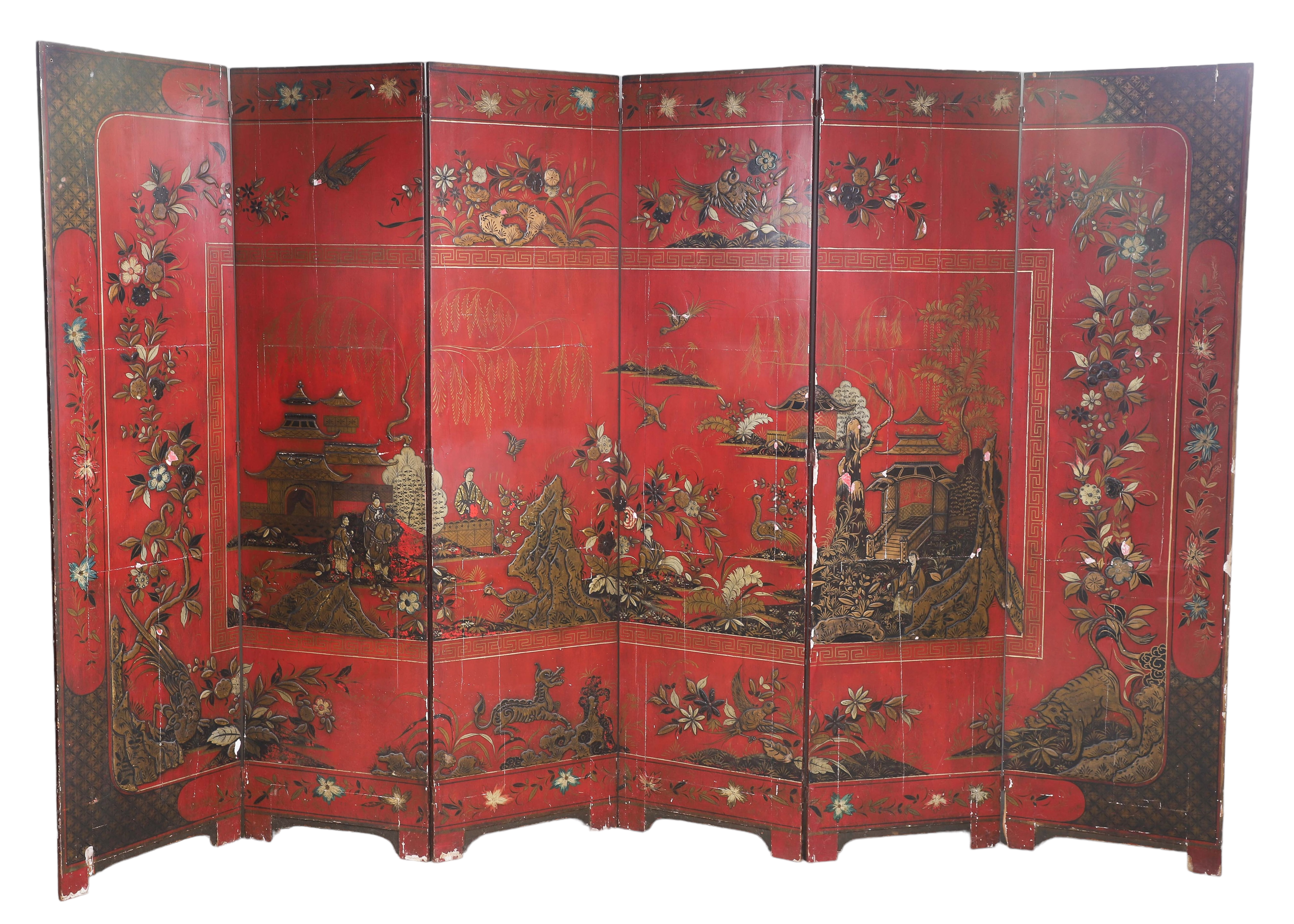 Chinoiserie paint decorated 6 panel