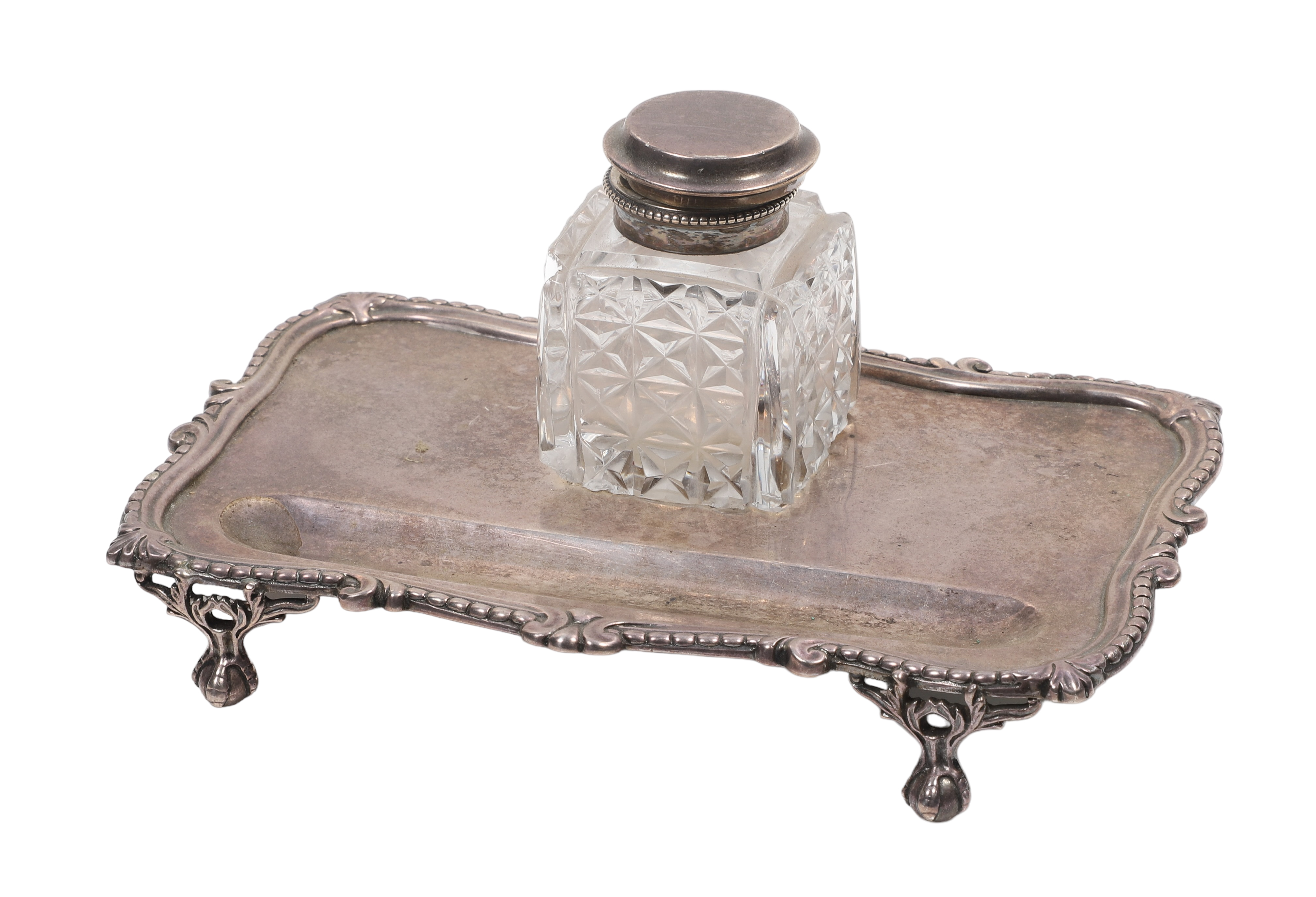 Sterling silver & cut crystal inkwell