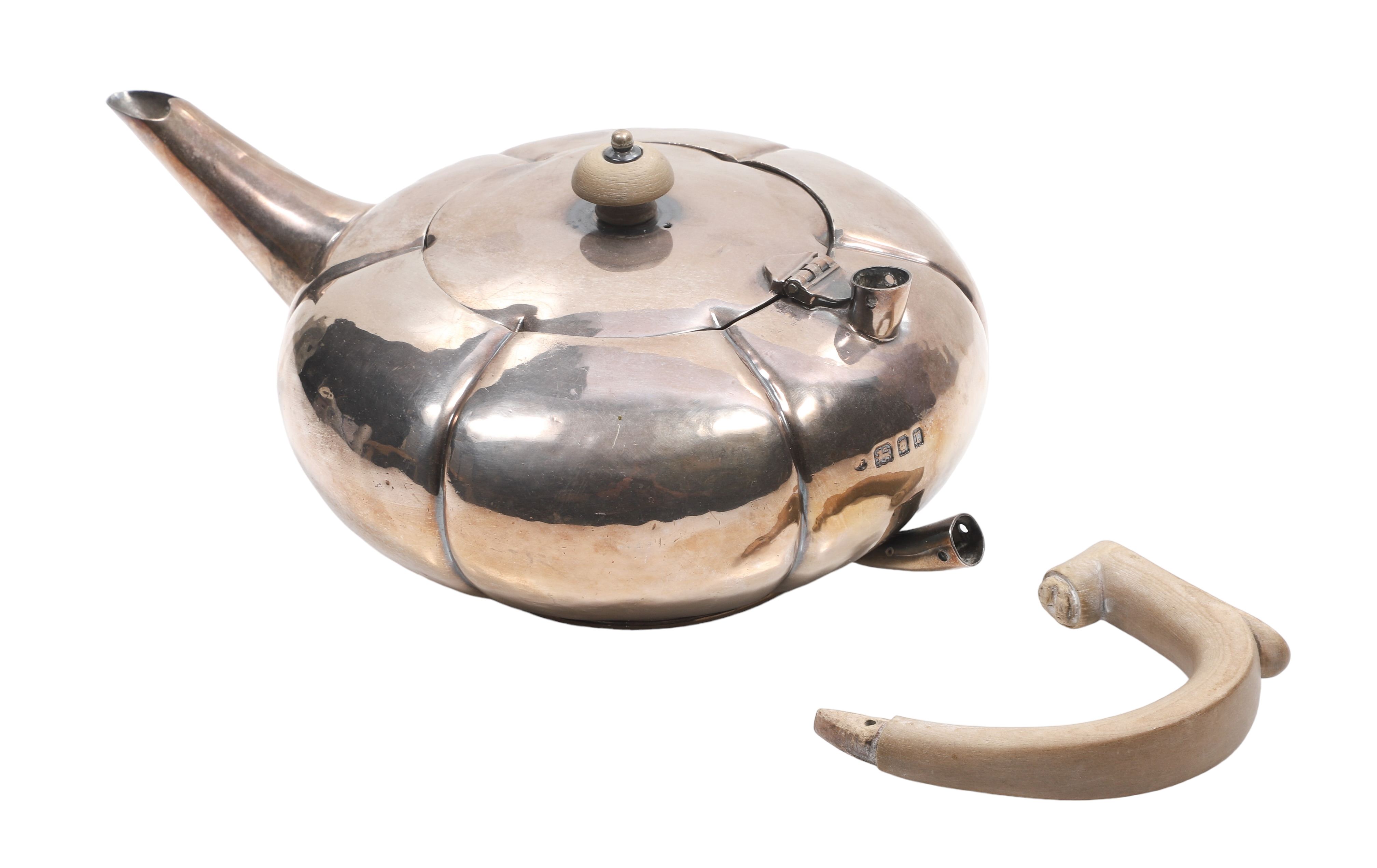 Sterling silver pumpkin form teapot,