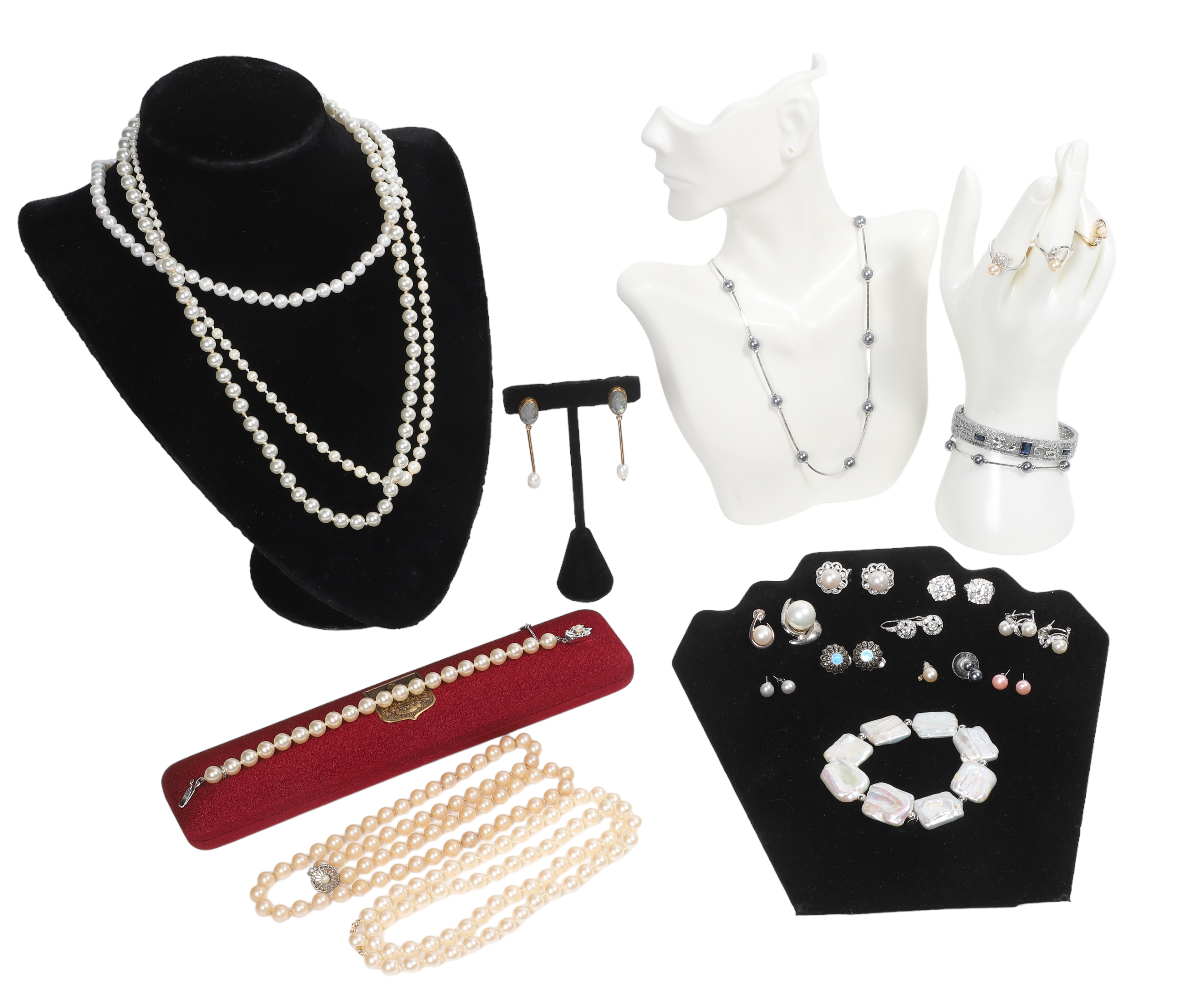 Pearl and pearl style jewelry group