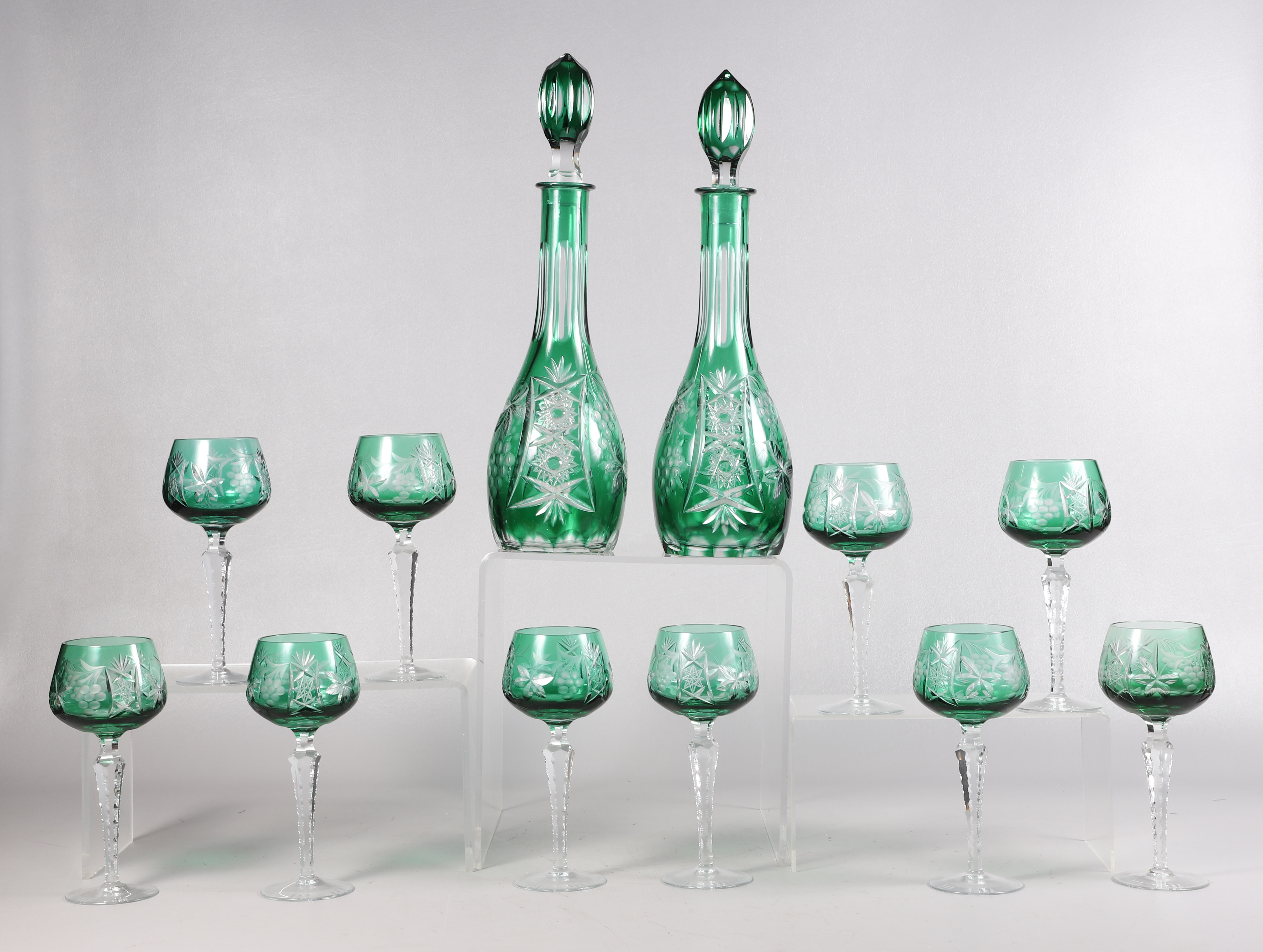 Green Glass Decanter and Wine Hock