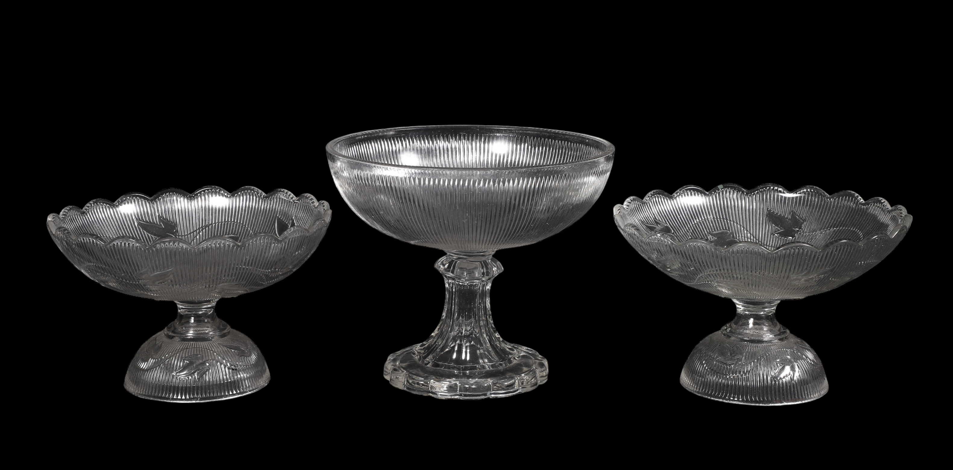 (3) EAPG Flint glass compotes,