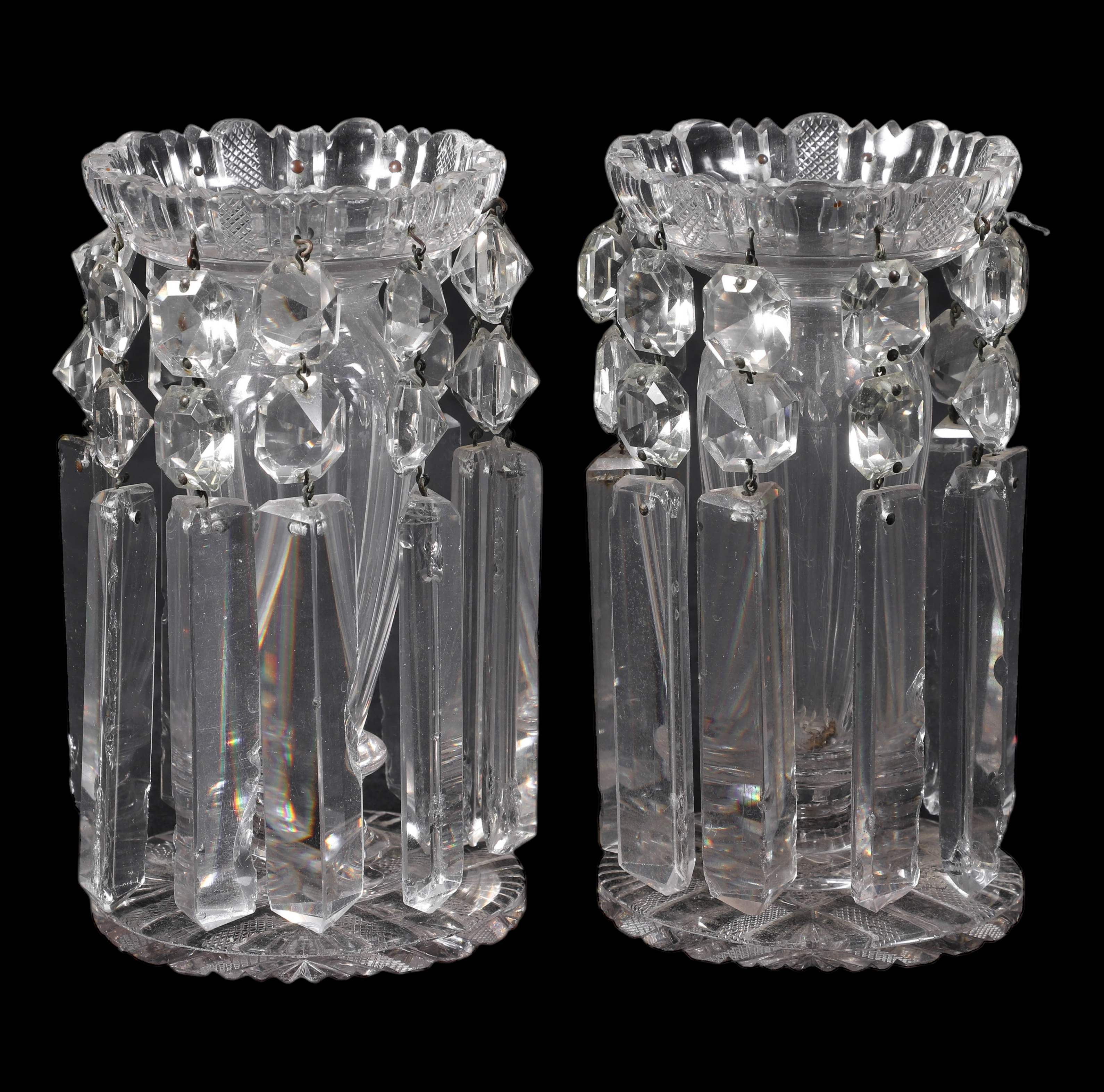 Pair of cut crystal girandole candlesticks