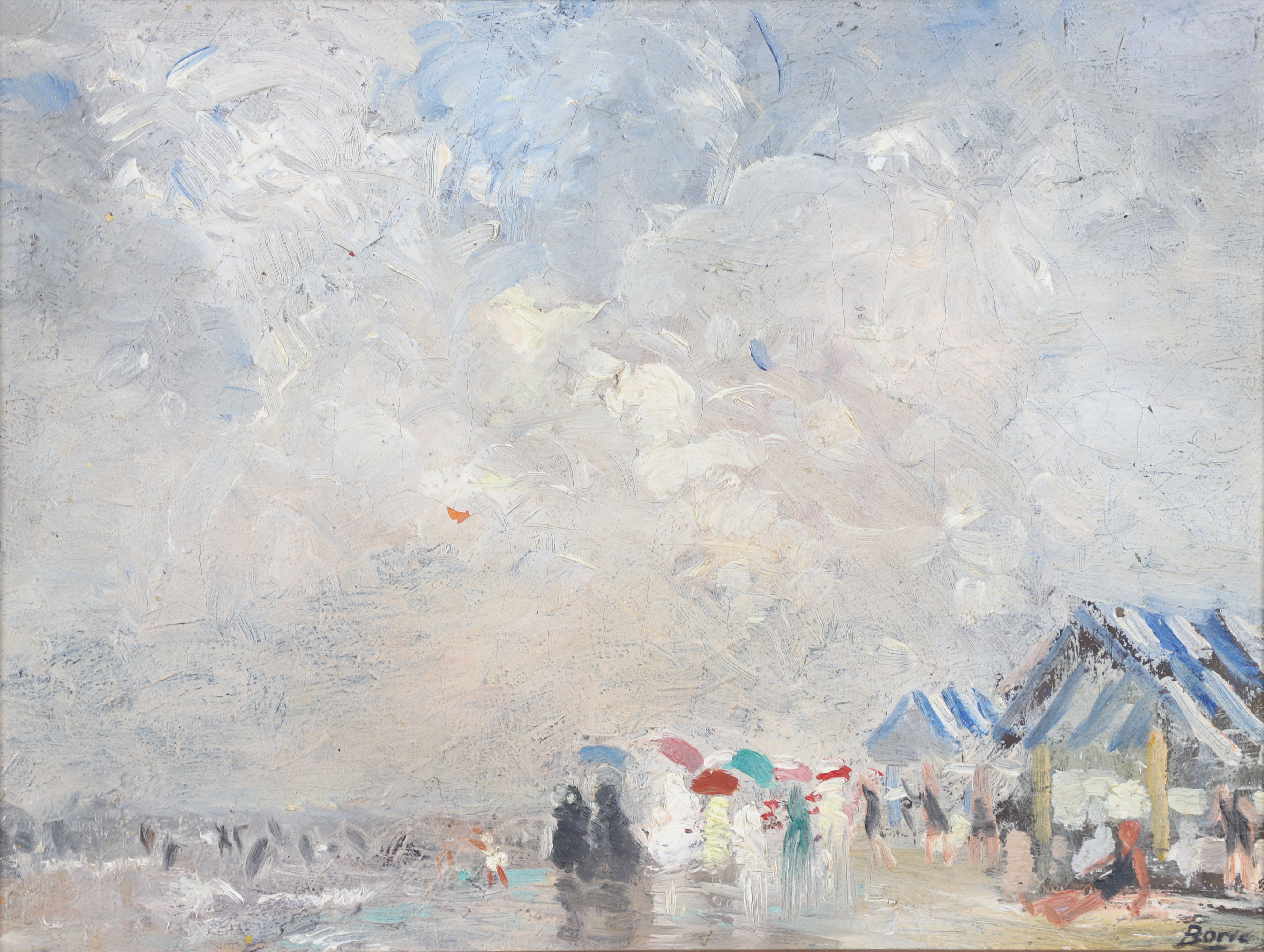 Impressionist beach scene painting,