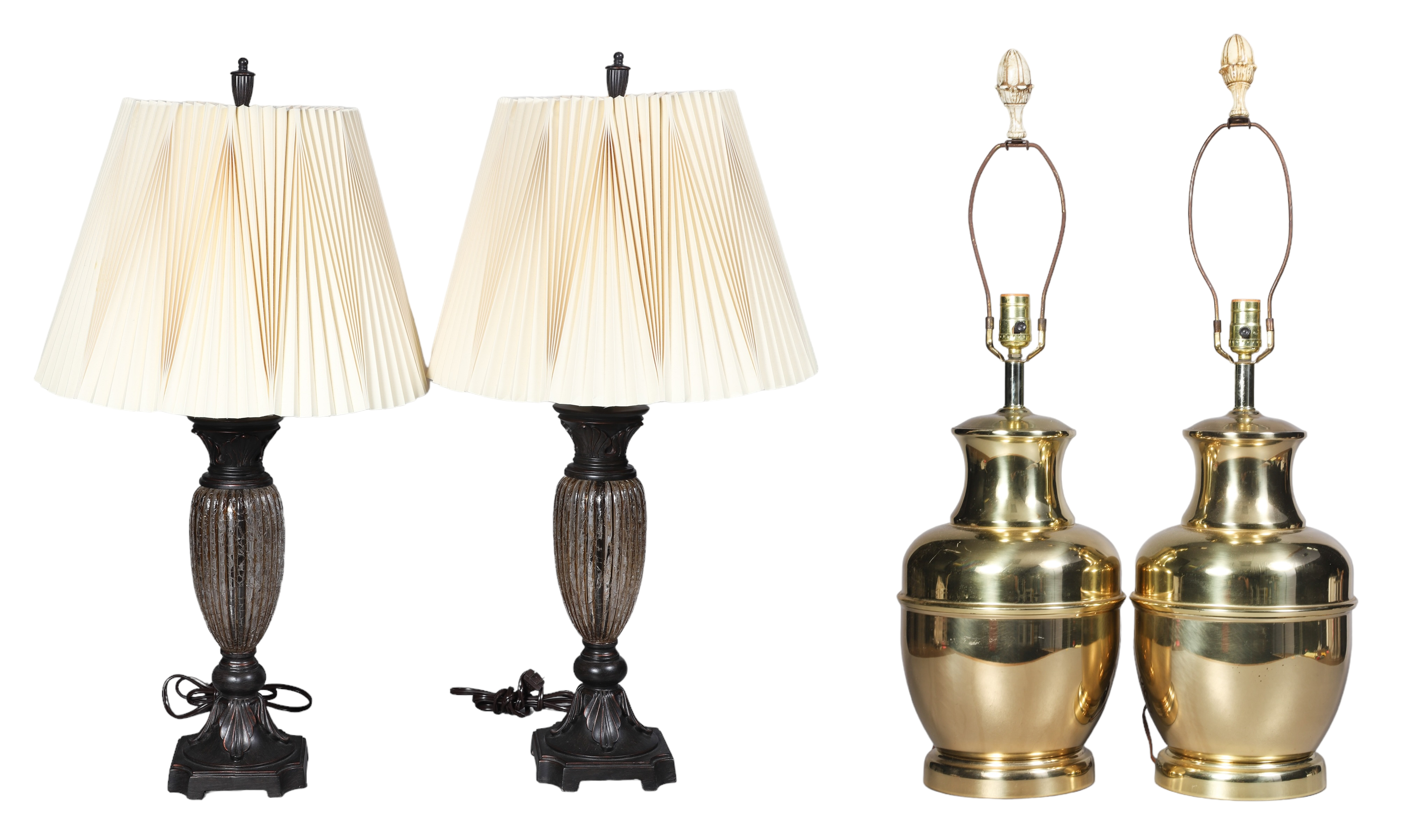 (2) Lamp Pairs, Brass and Crackle