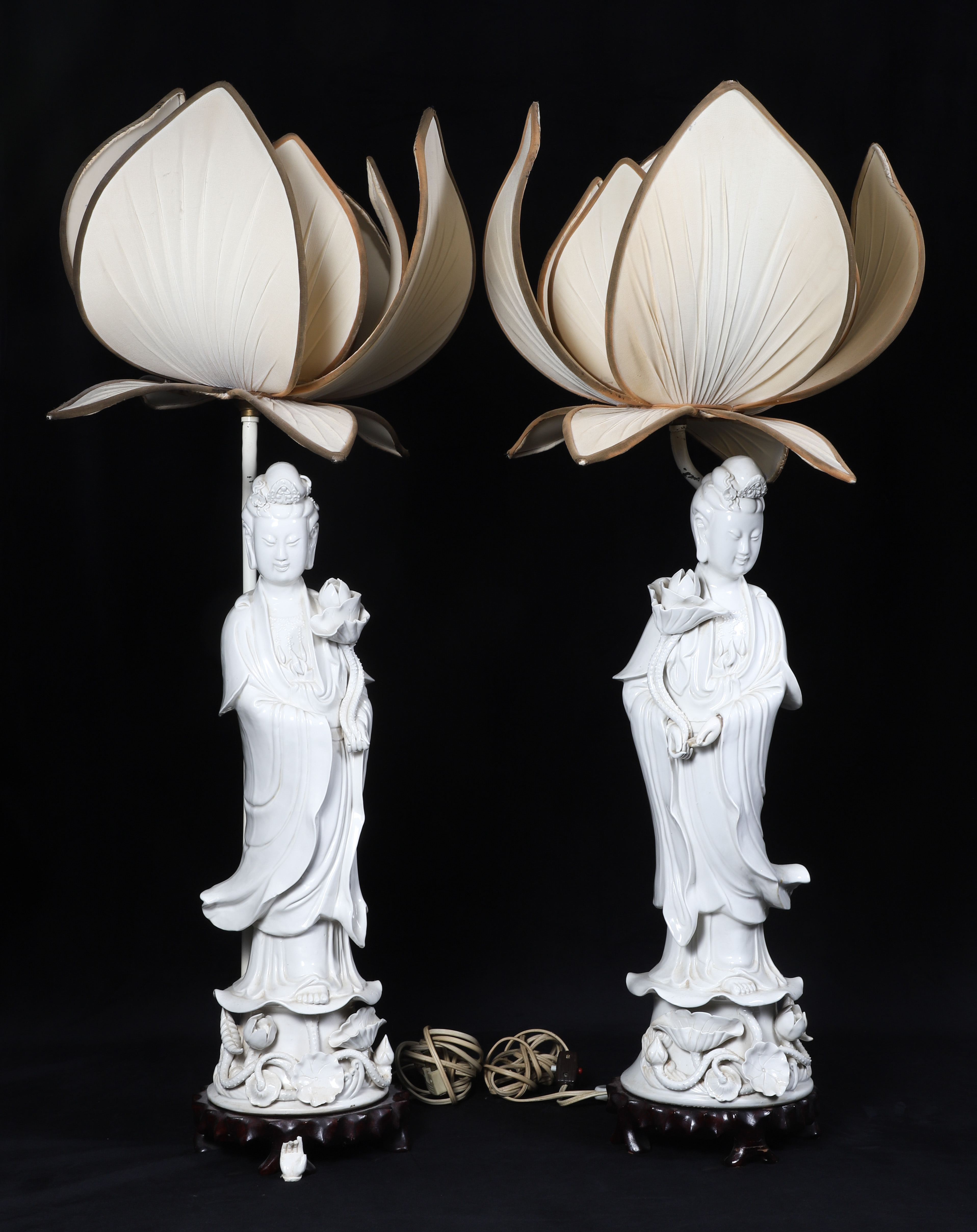 Guanyin Blanc de Chine Lamp Pair