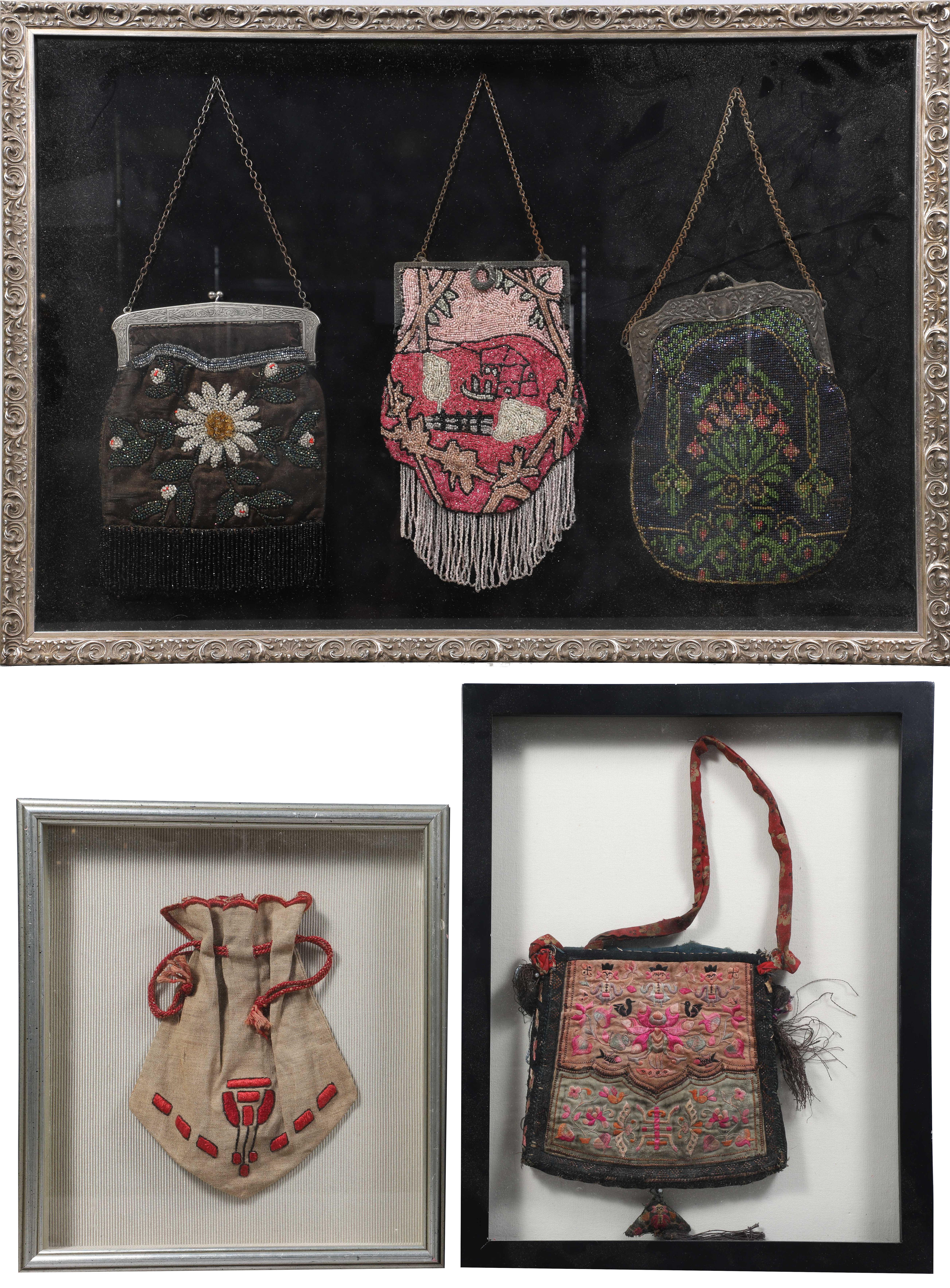  3 Framed antique purses to include 2e2139