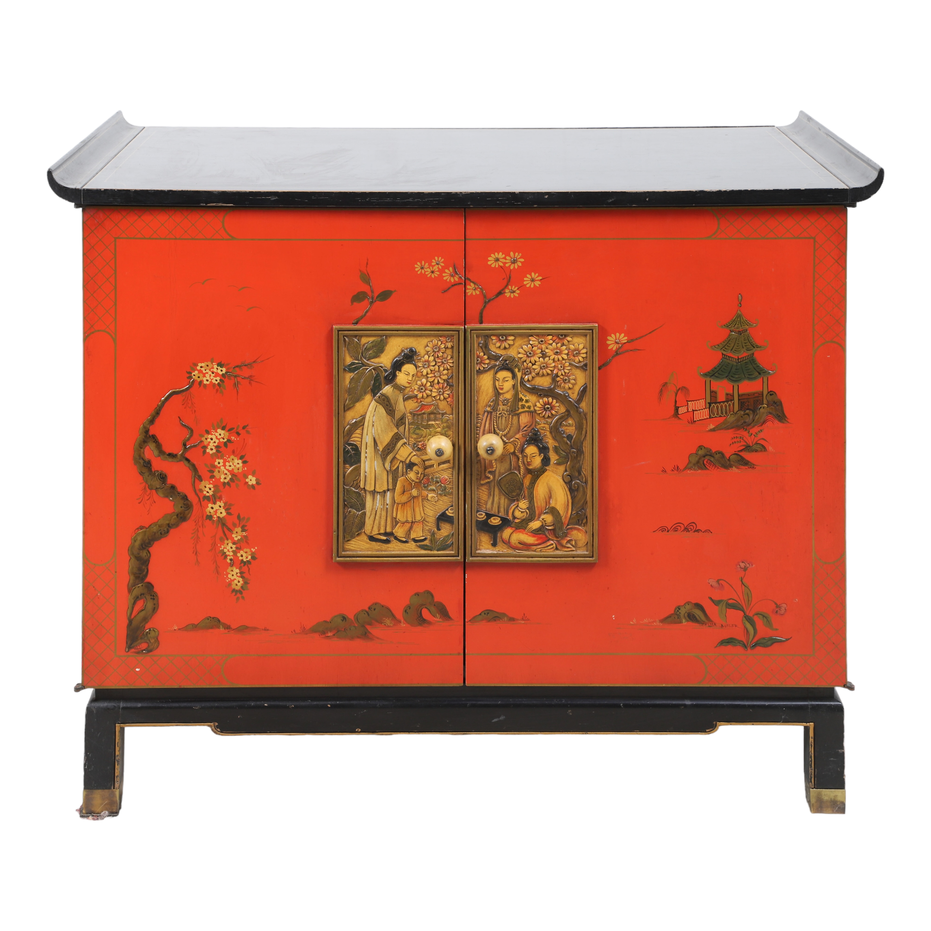 Chinoiserie paint decorated two