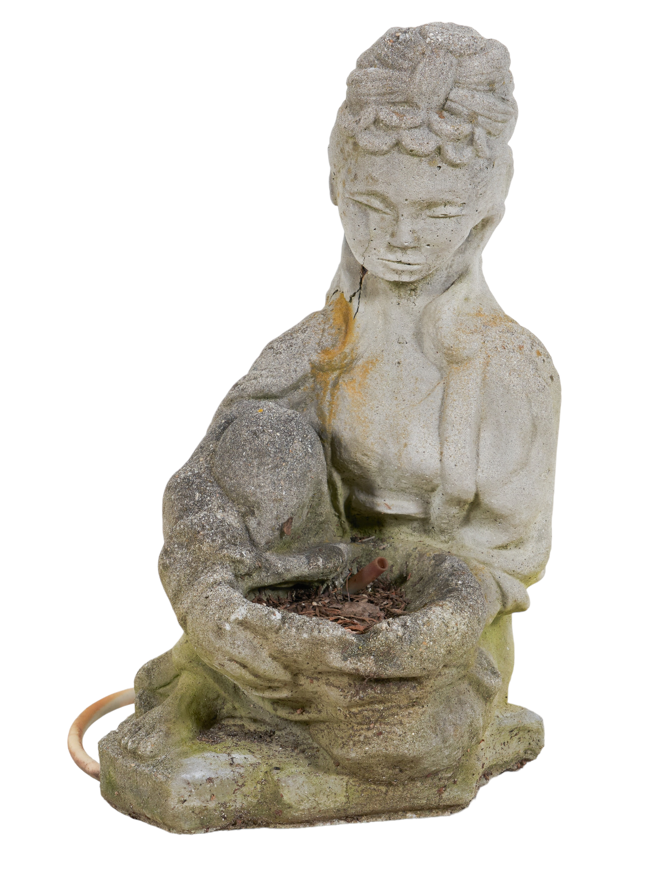 Cement garden fountain of Asian figure