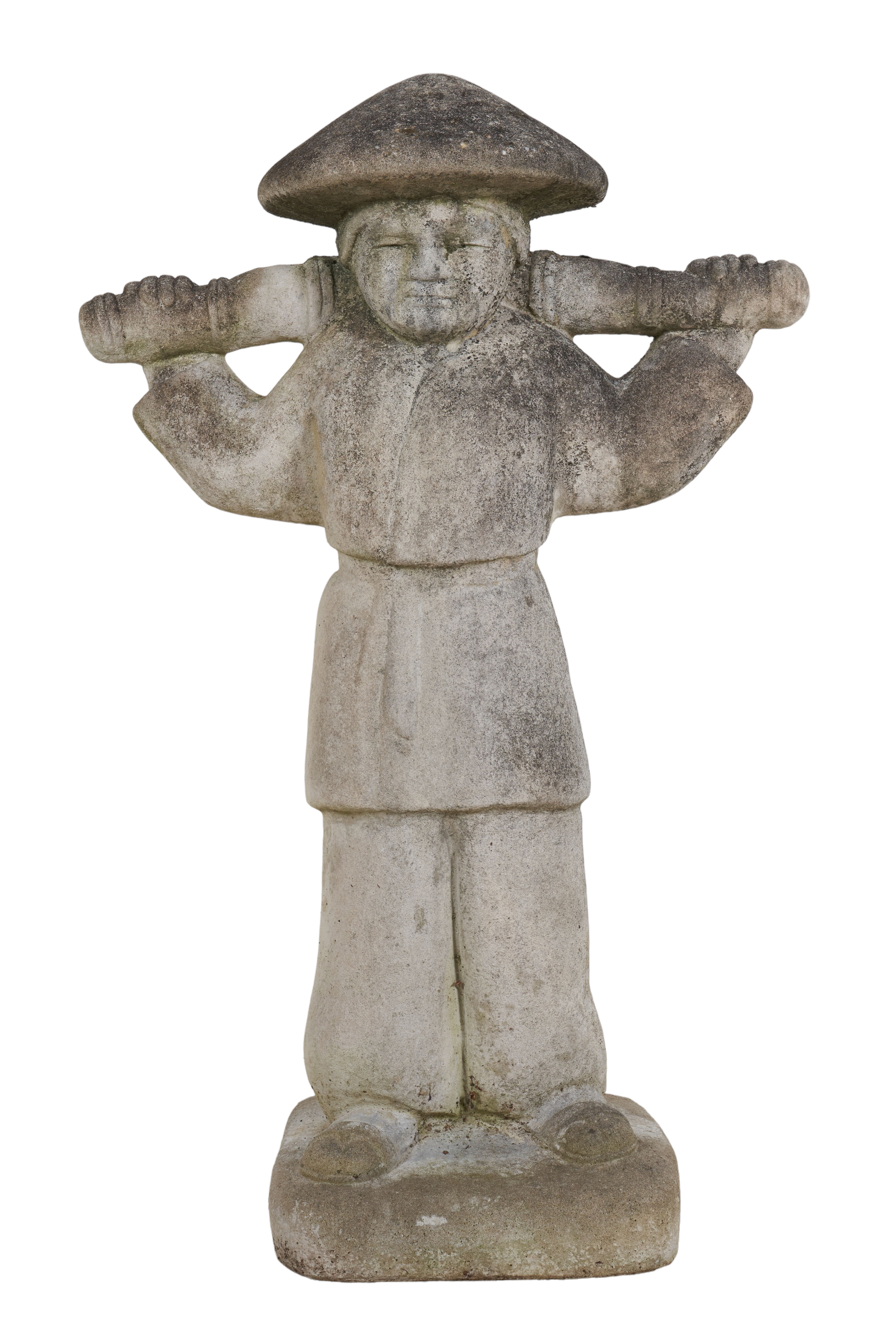 Cement statue of an Asian figure, 46h