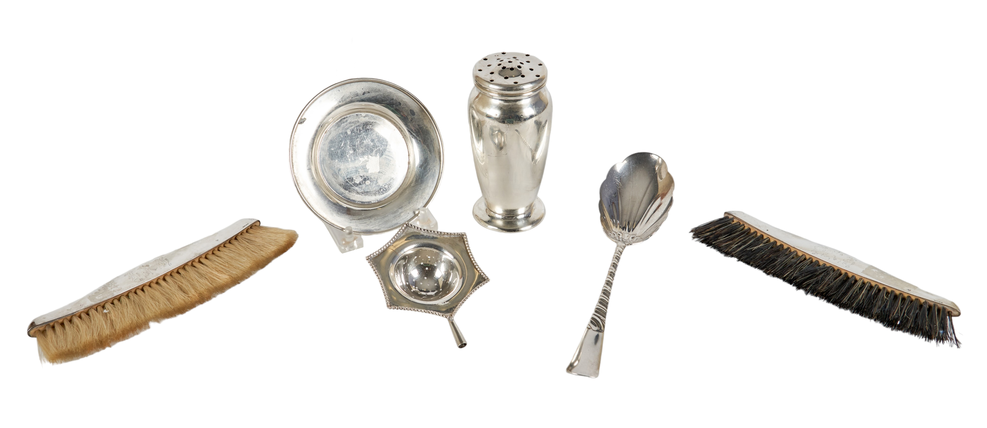 A Sterling Shaker, Spoon, Dish,