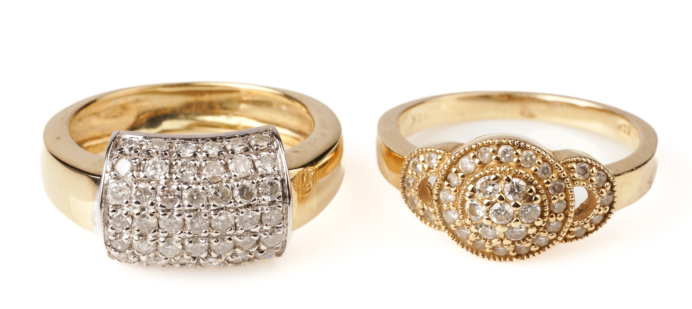 (2) 14K Yellow gold diamond pave