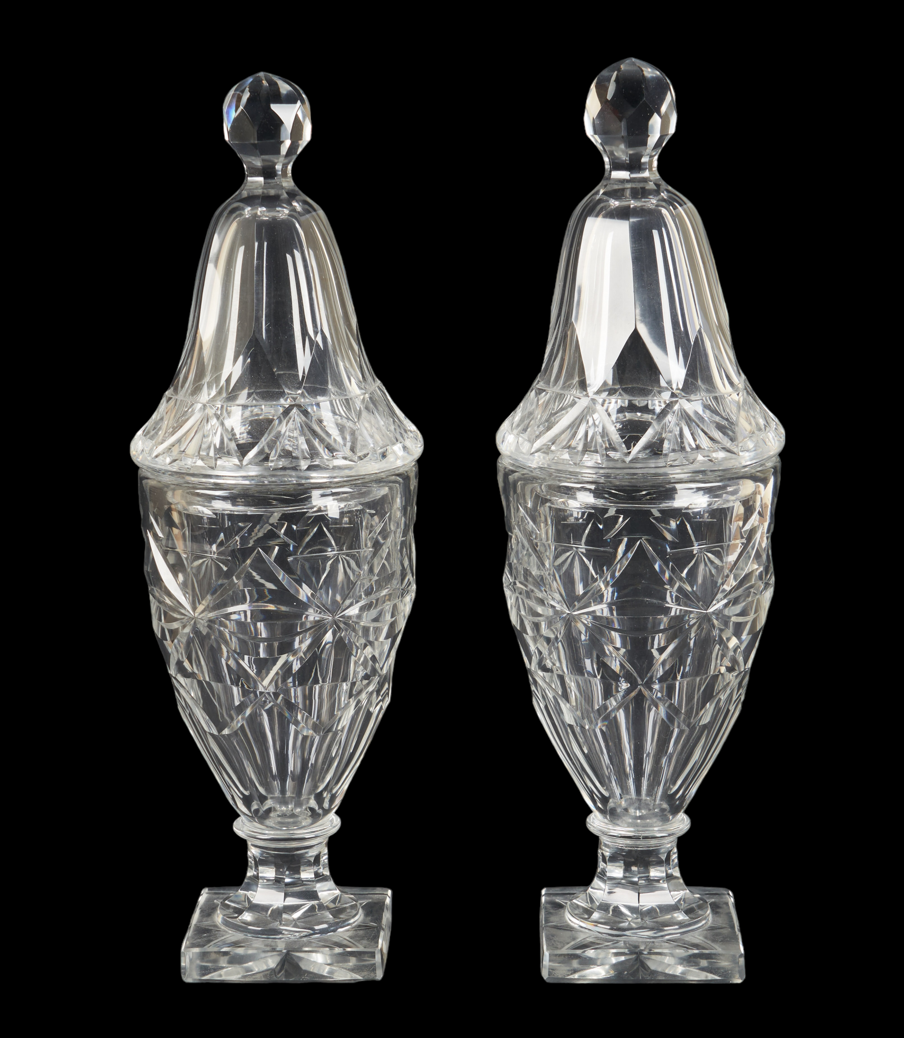 19th C cut glass covered urn pair  2e21d2