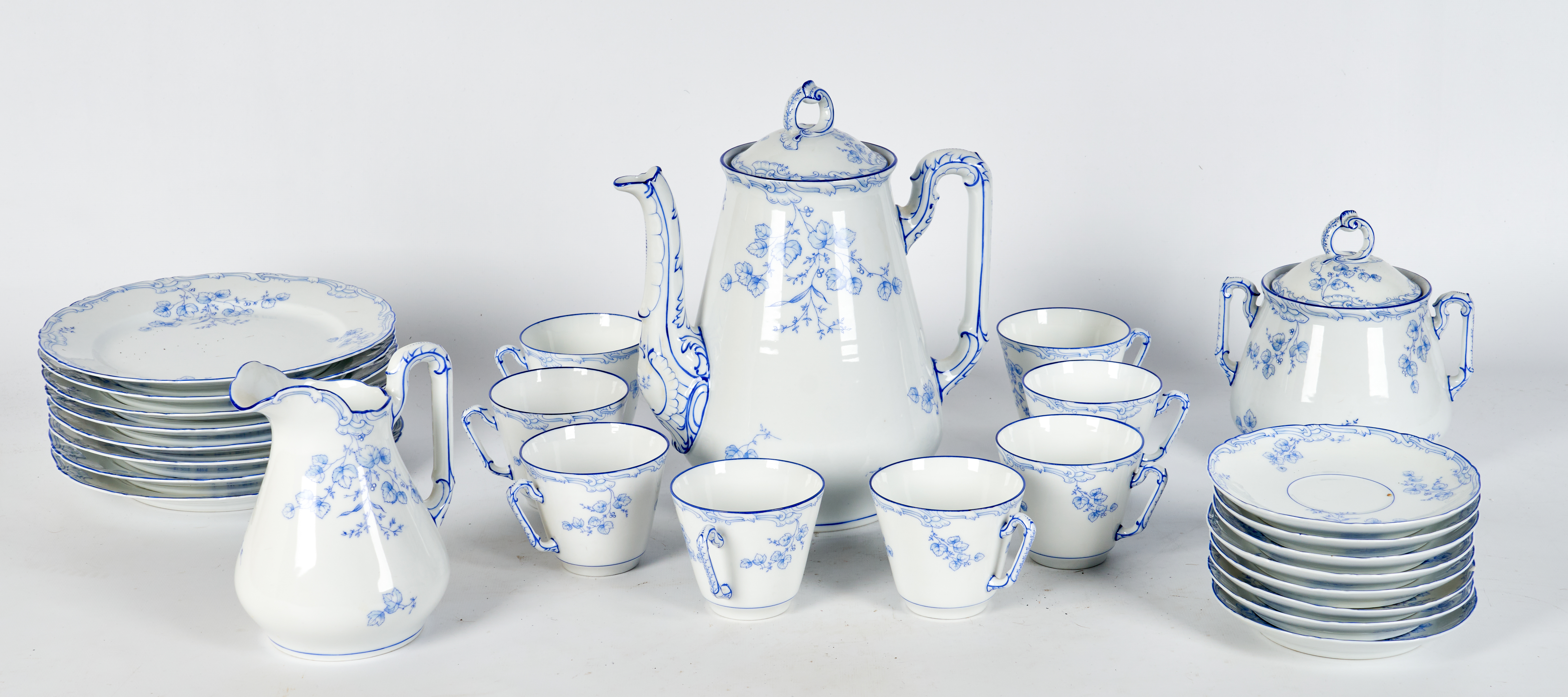 (27) Piece porcelain coffee set, blue