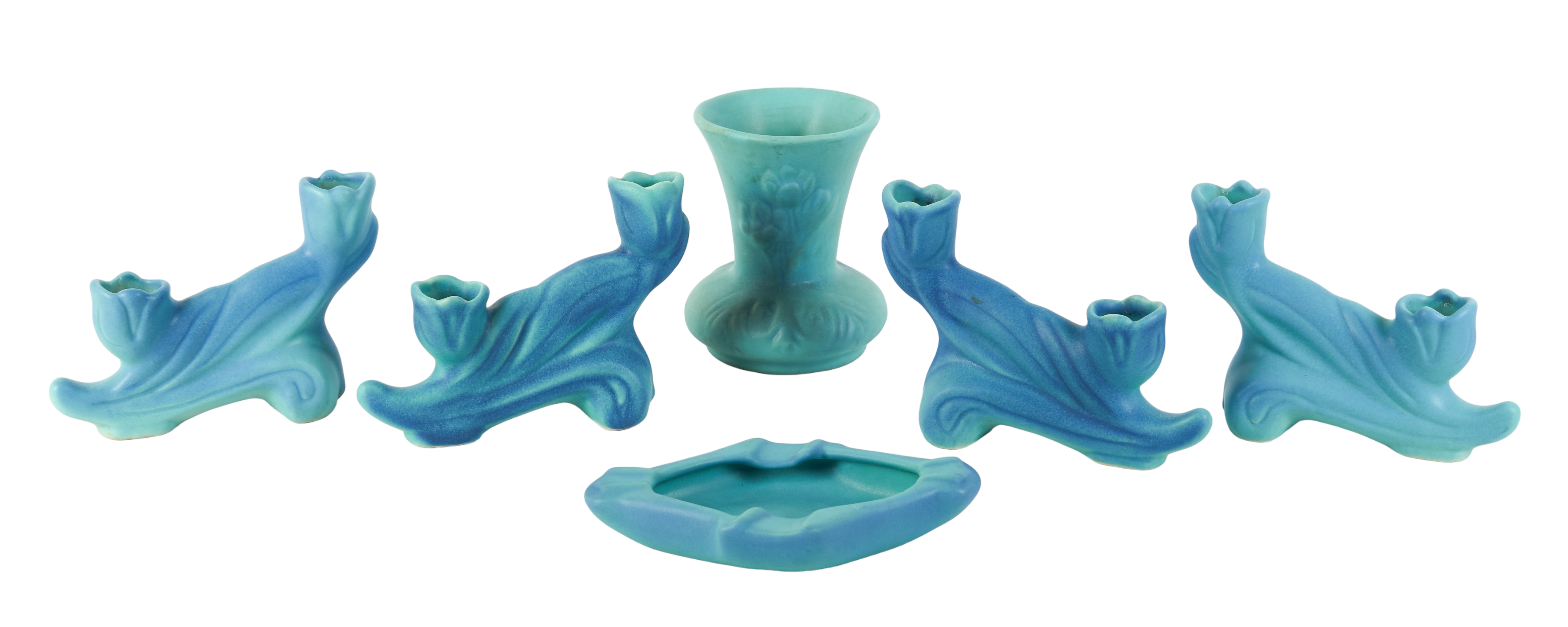 (6) Pcs Van Briggle pottery, turquoise