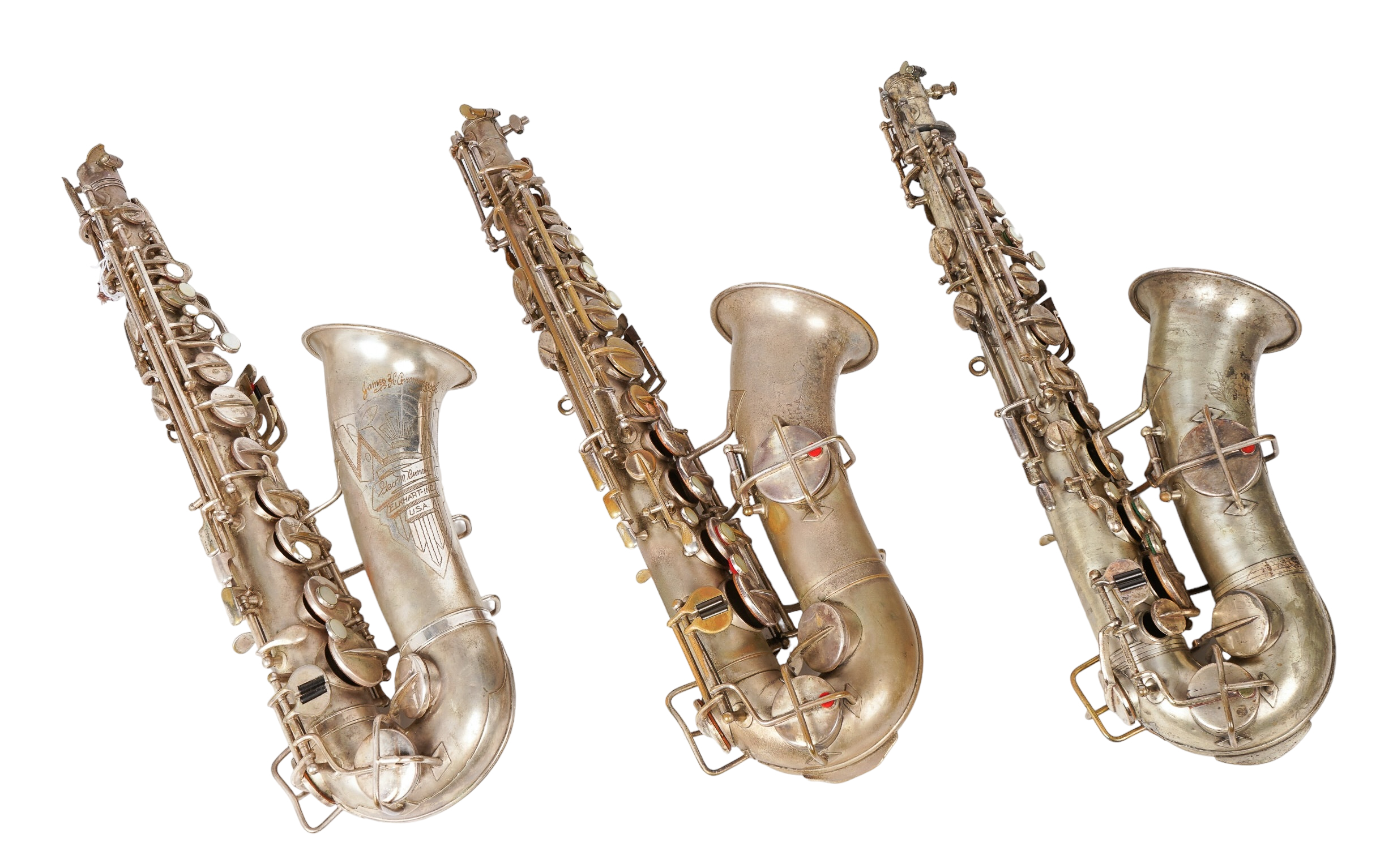 (3) Silver plate alto saxophones,