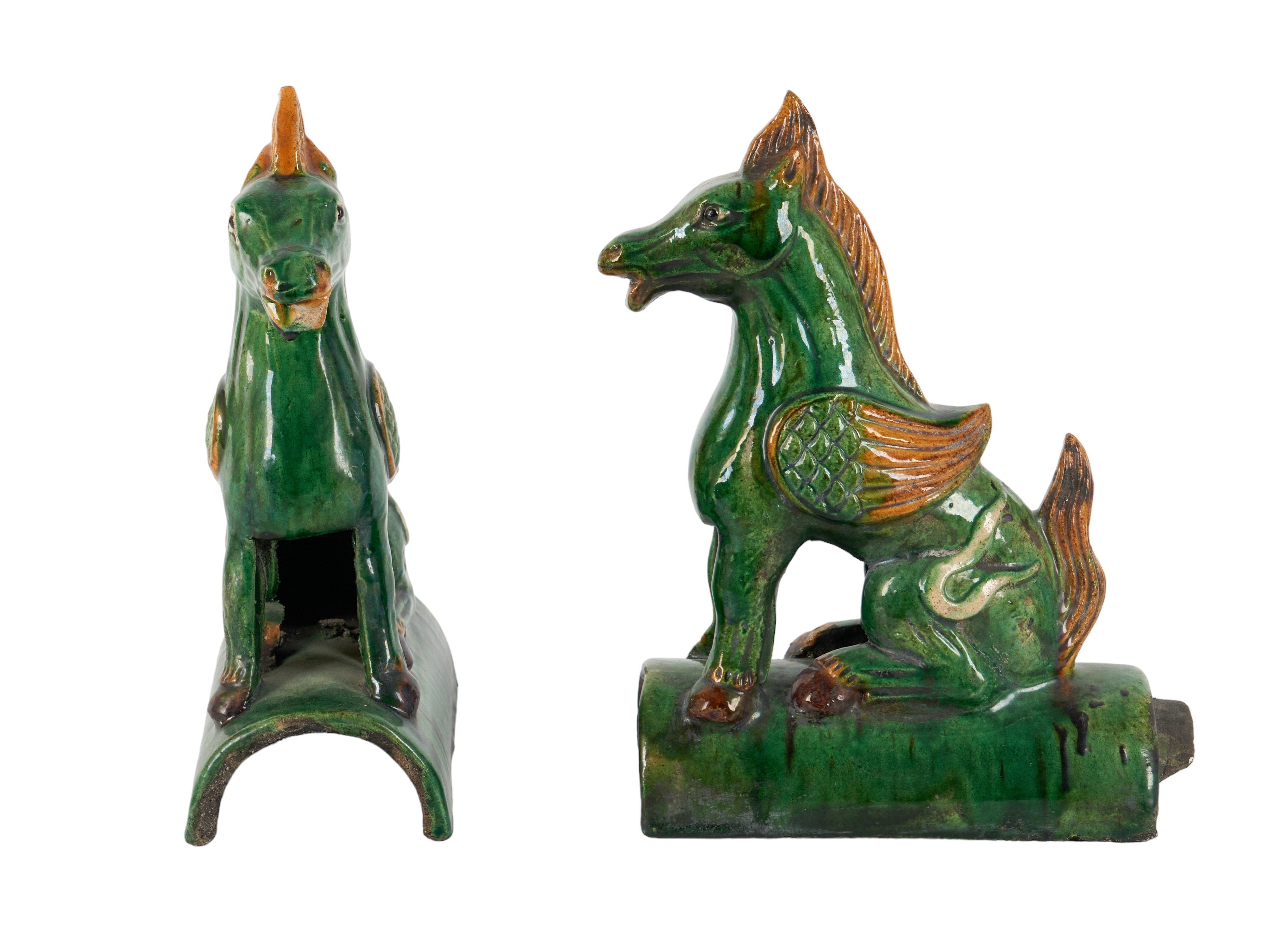 Pair of Chinese figural roof tiles,