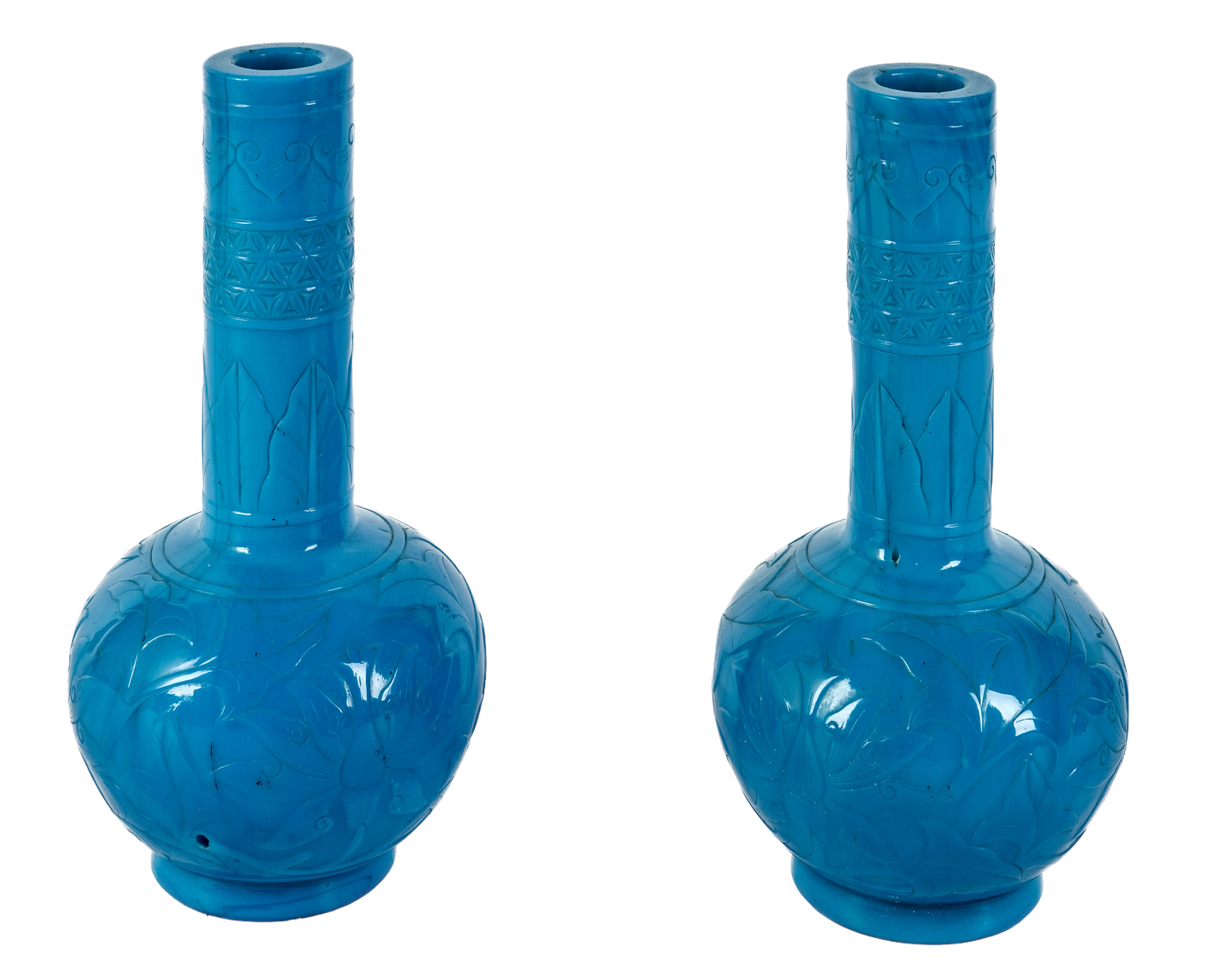 Pair of turquoise blue Peking glass