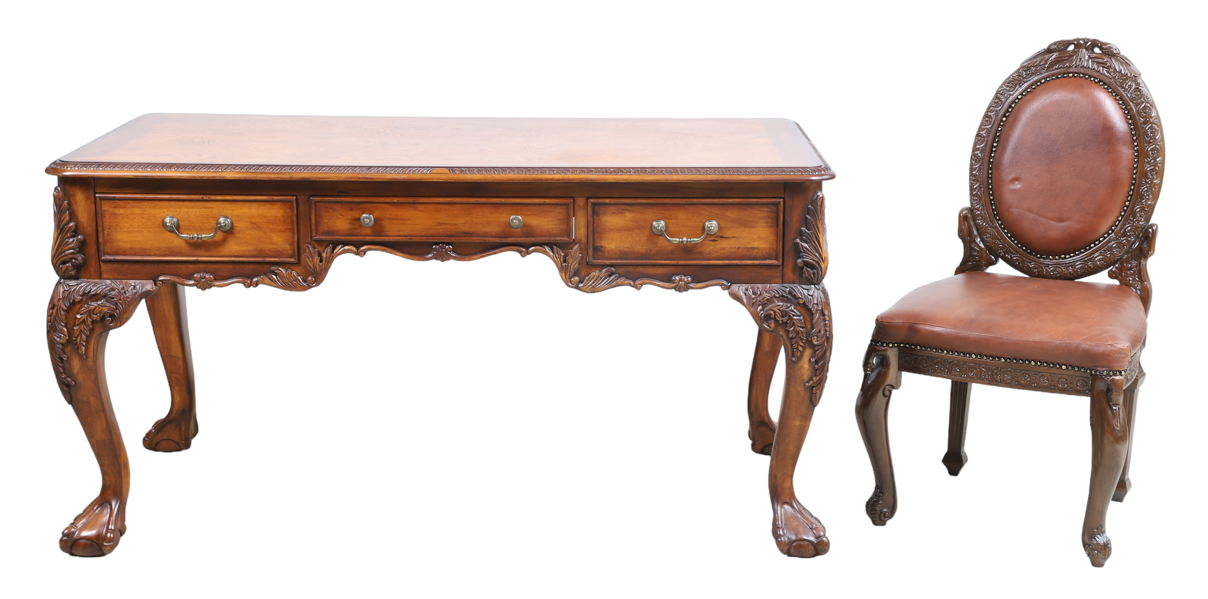Chippendale style walnut carved executive