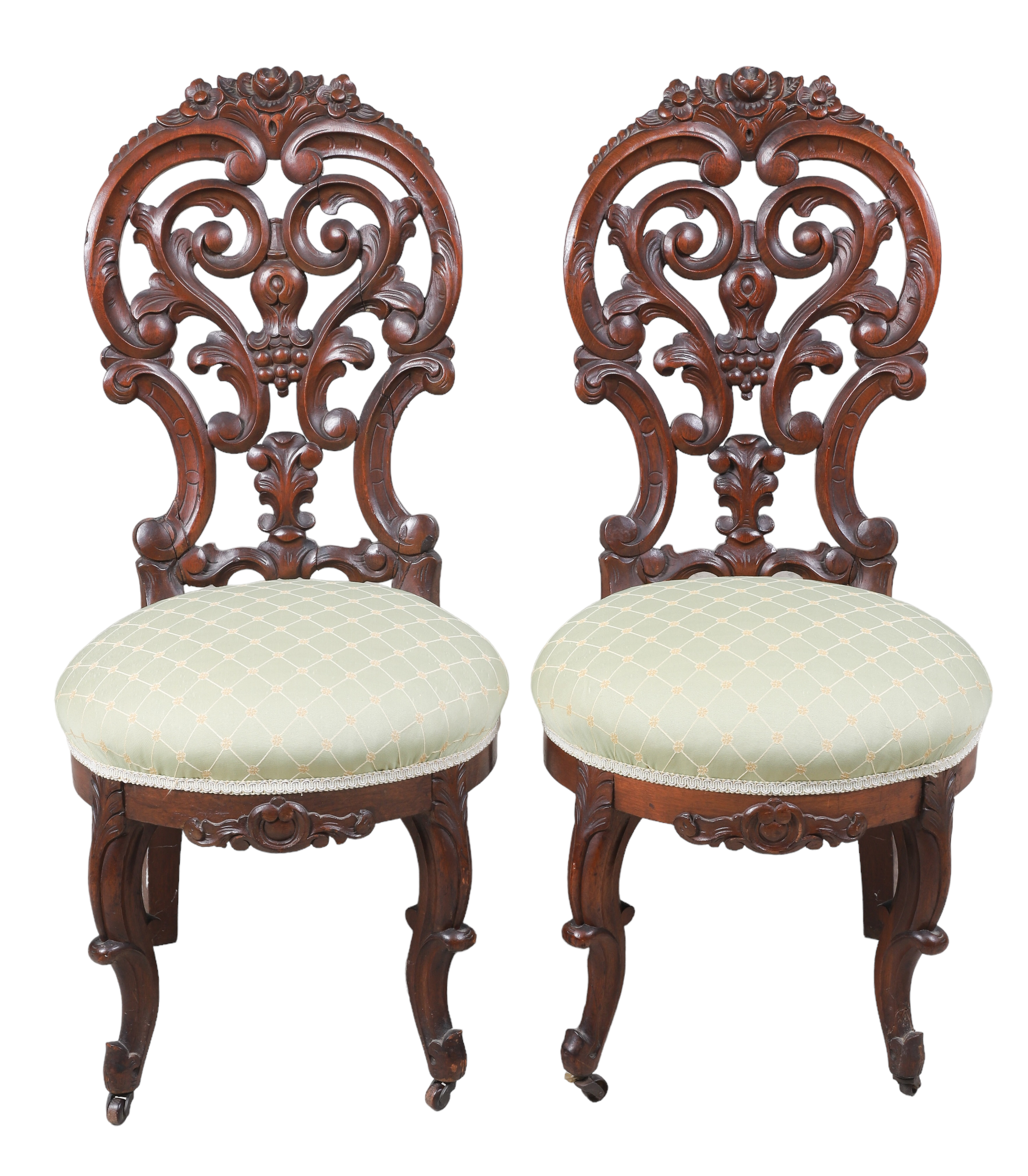 Pair Victorian carved walnut side 2e2314