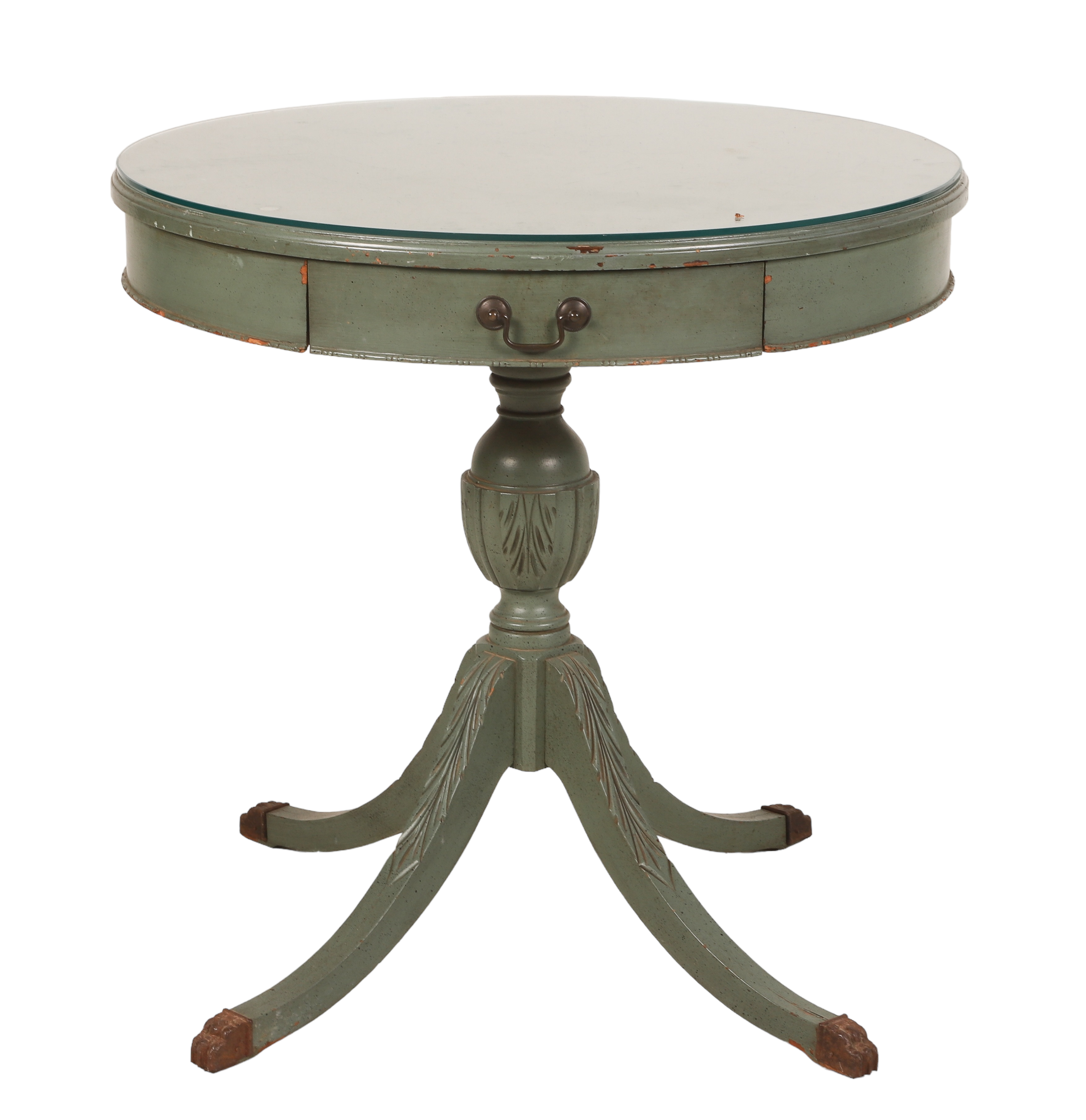 Regency style painted drum table,