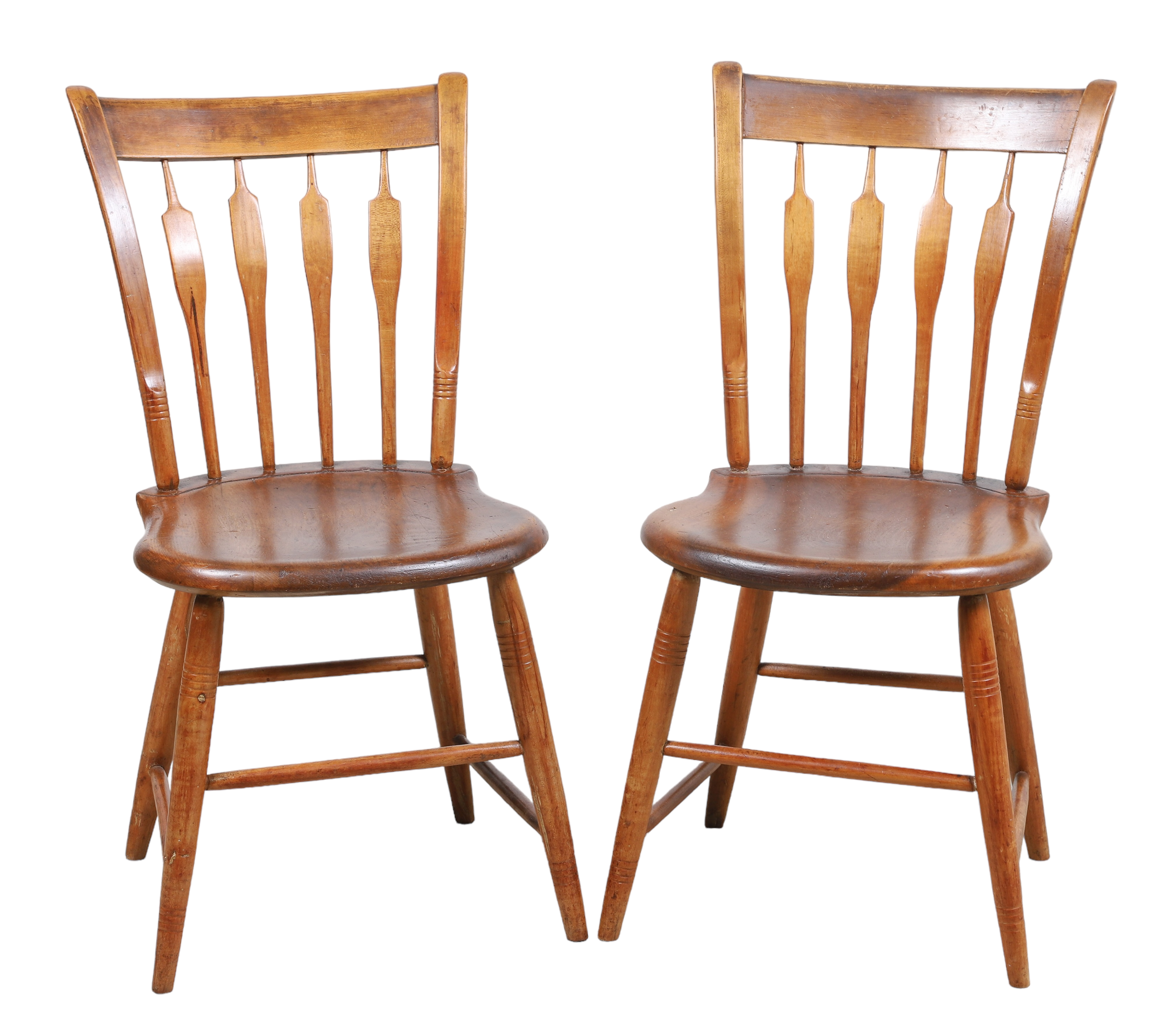 Pair arrowback side chairs, splay legged