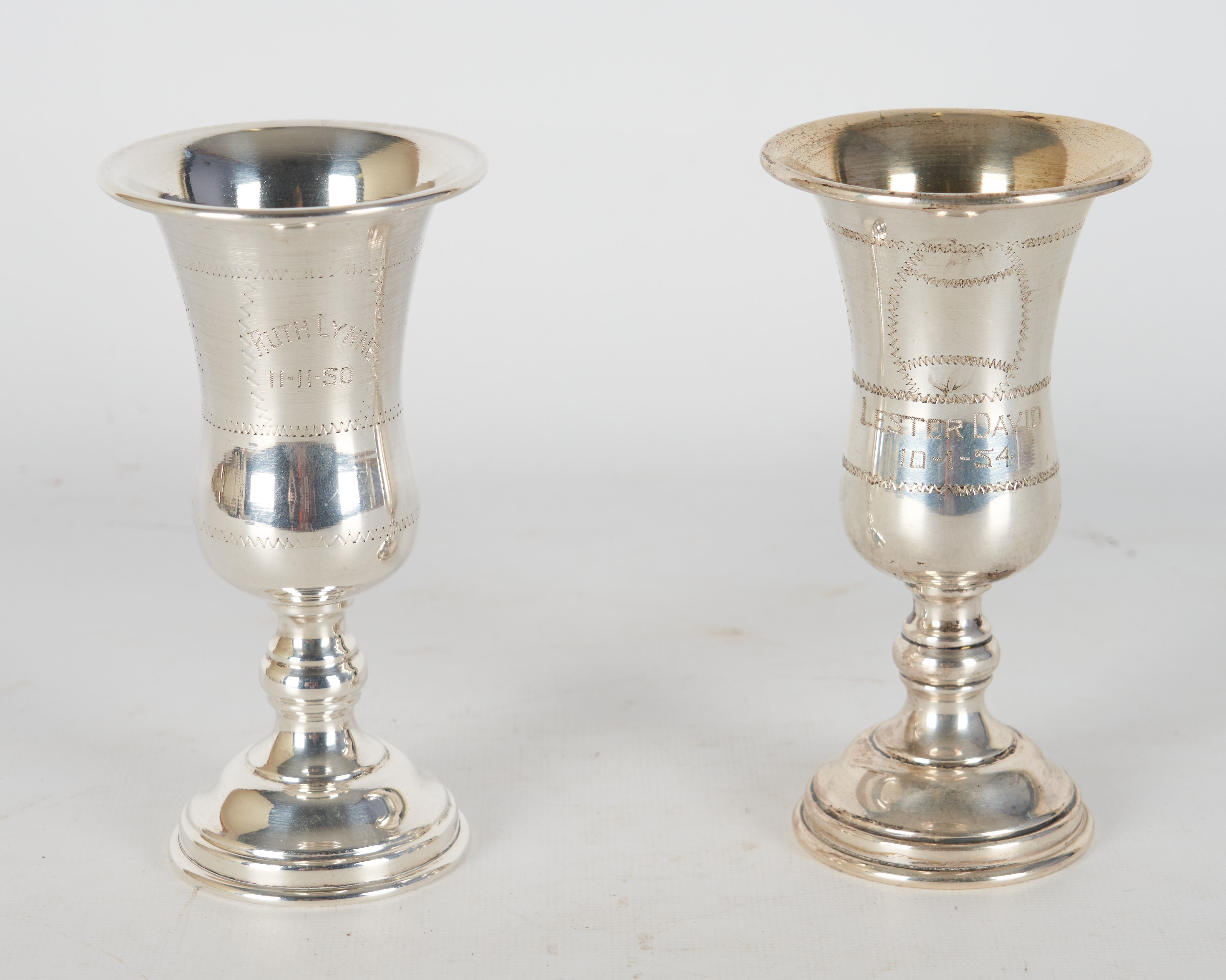 (2) Sterling silver Kiddush cups,