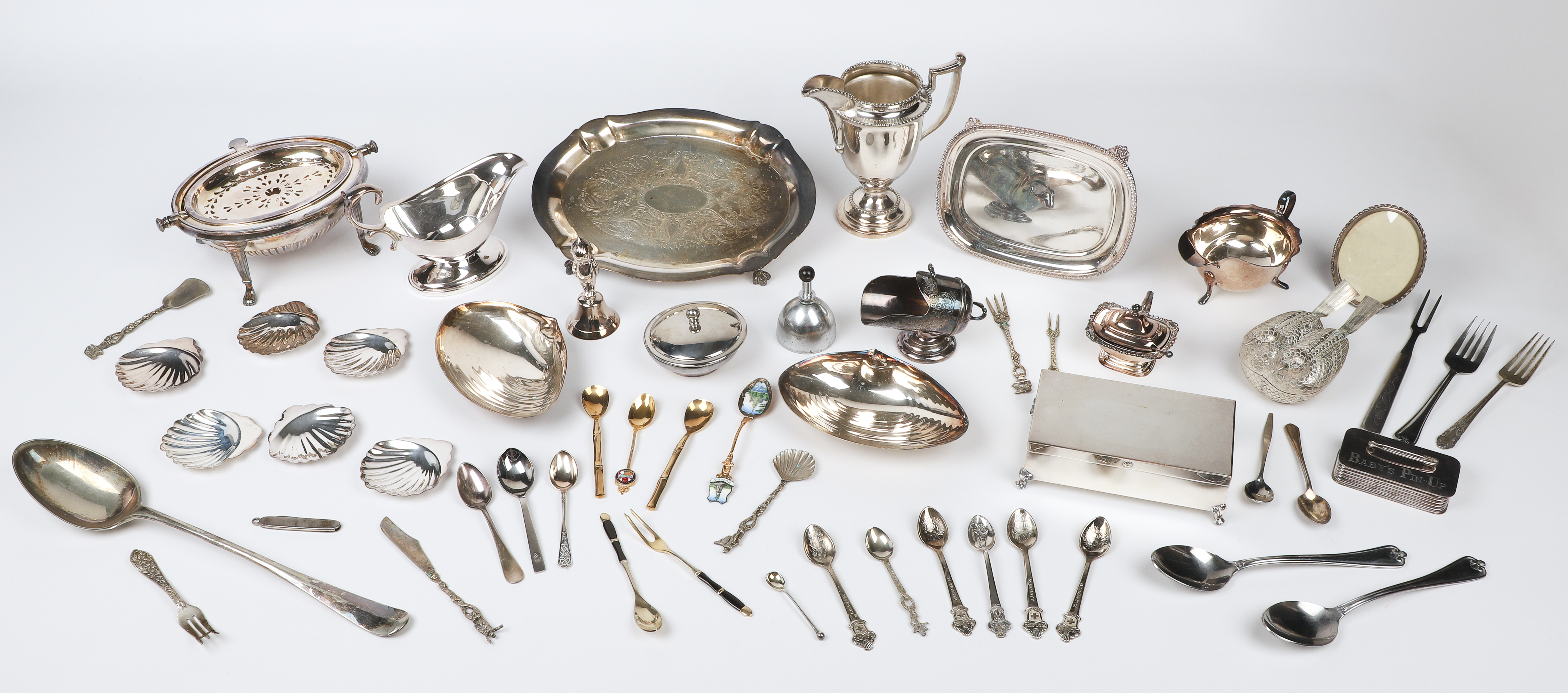 Large lot of silver plate items, including